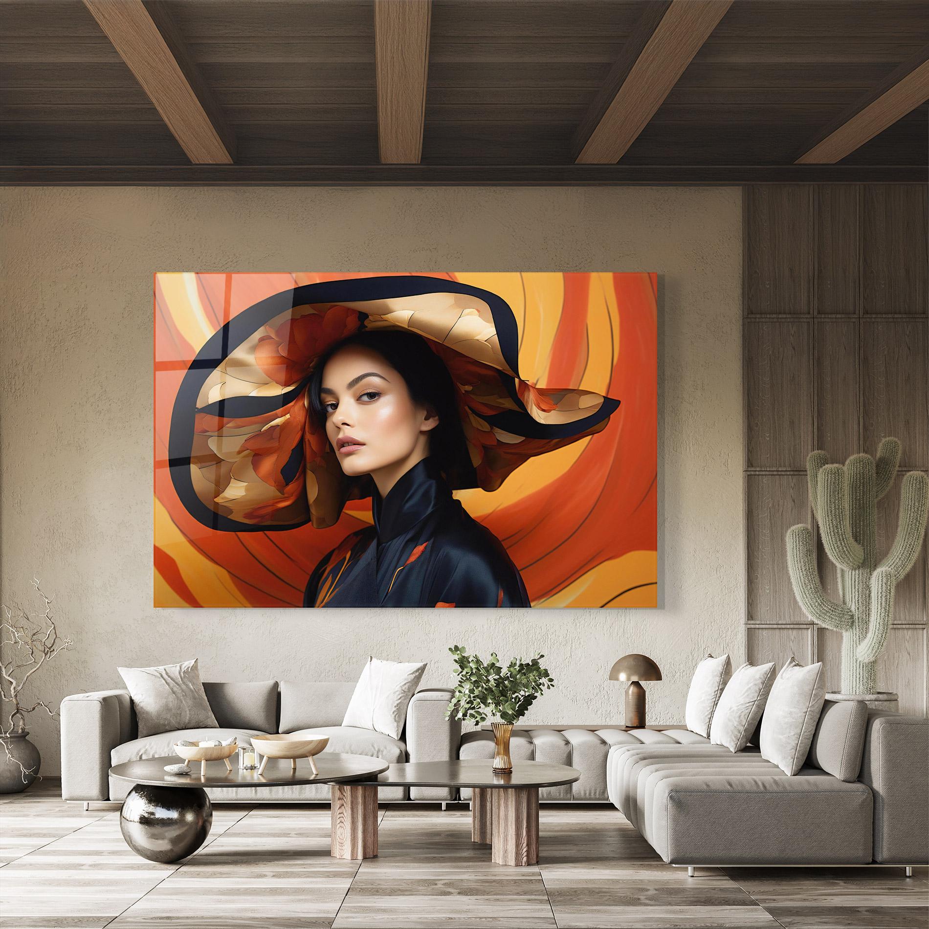 Glasbild Elegant Hat Woman mockup 8