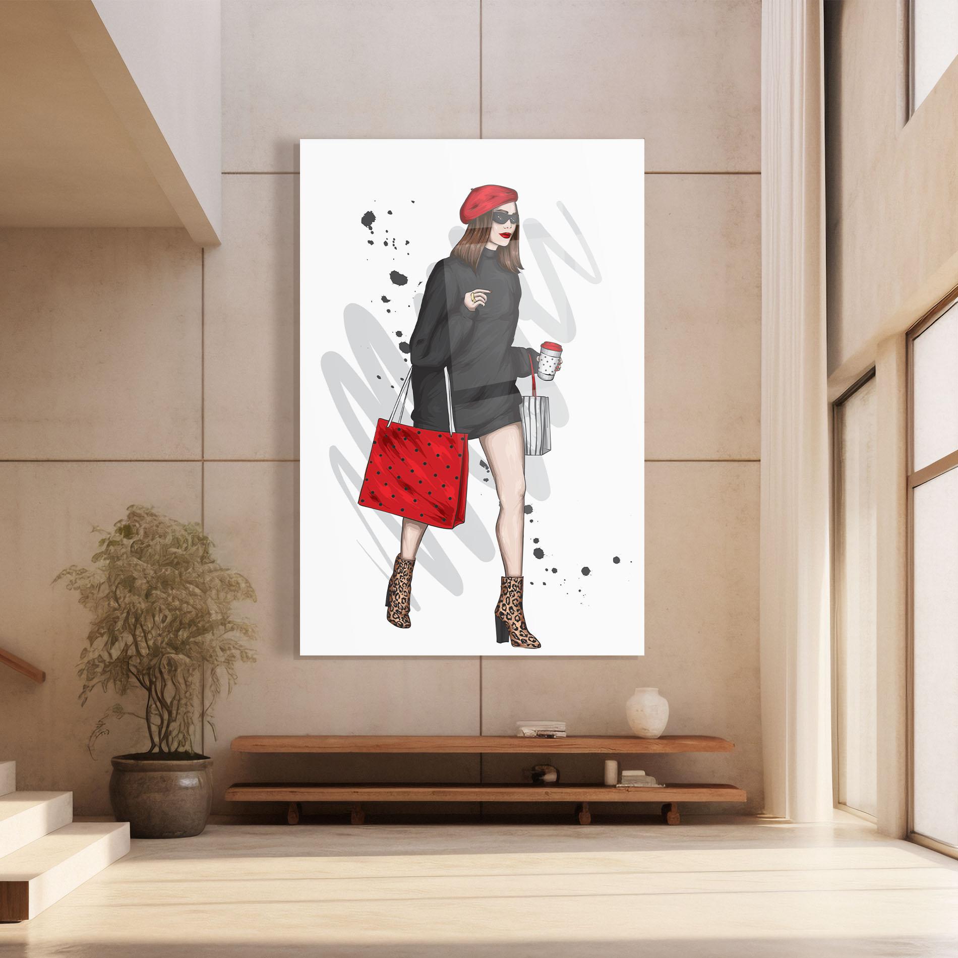 Glasbild Black Red Outfit mockup 8
