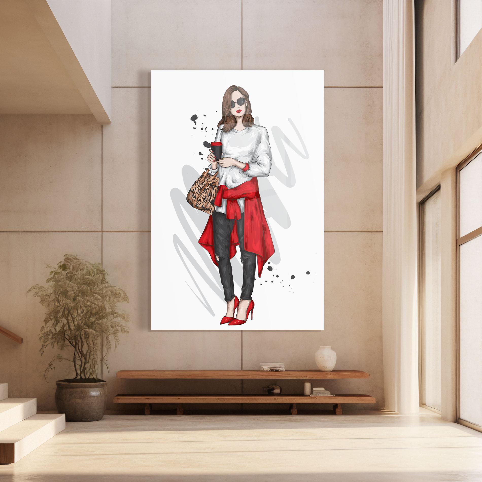 Glasbild White Blouse Woman mockup 8