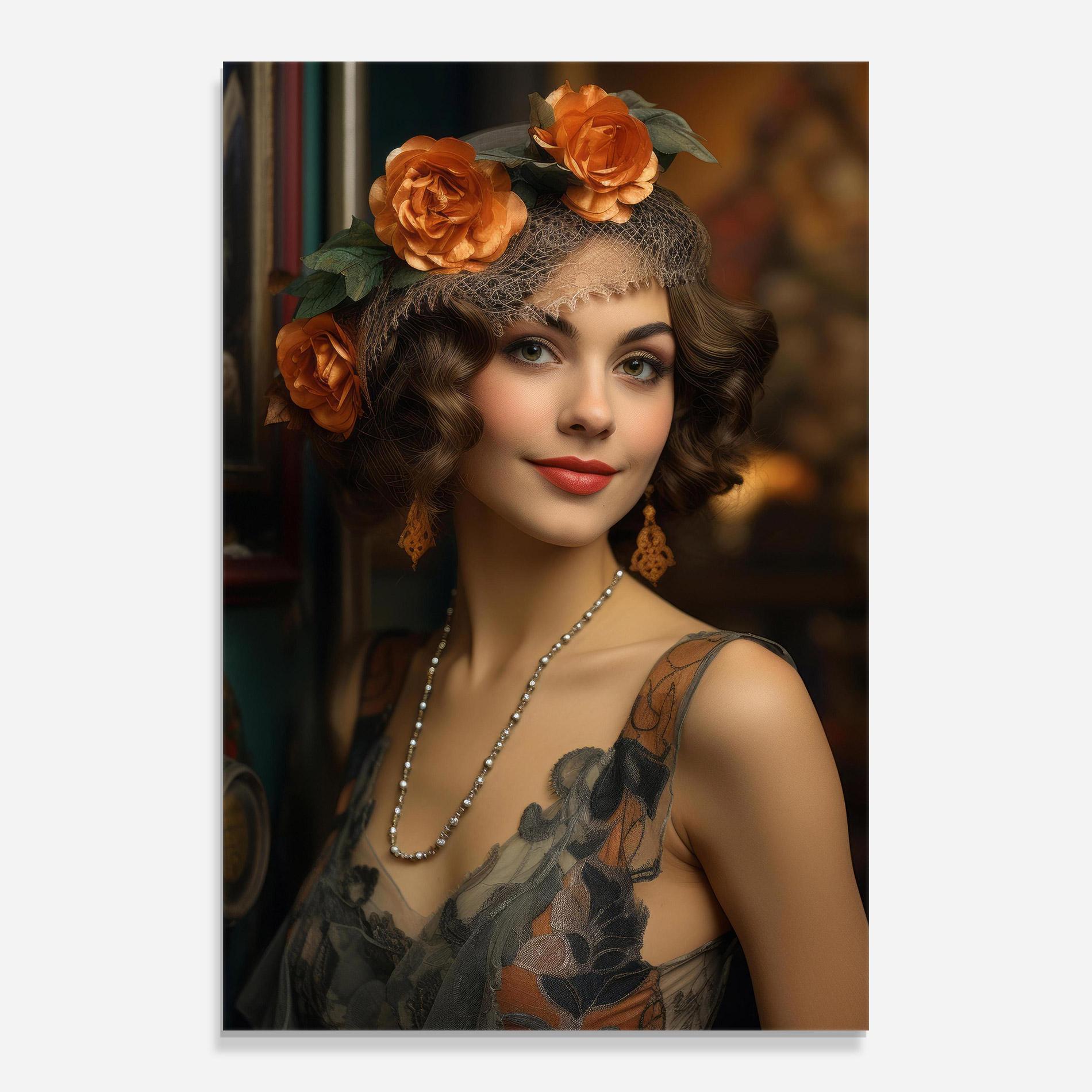 Glasbild Orange Vintage Roses mockup 0