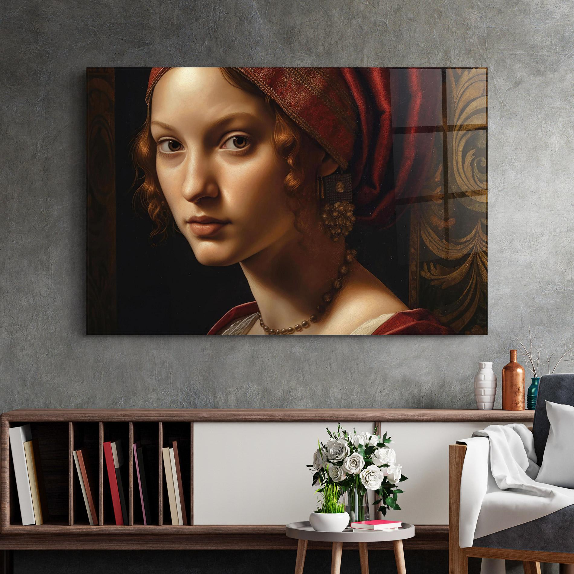 Glasbild Red Hair Woman Art mockup 2