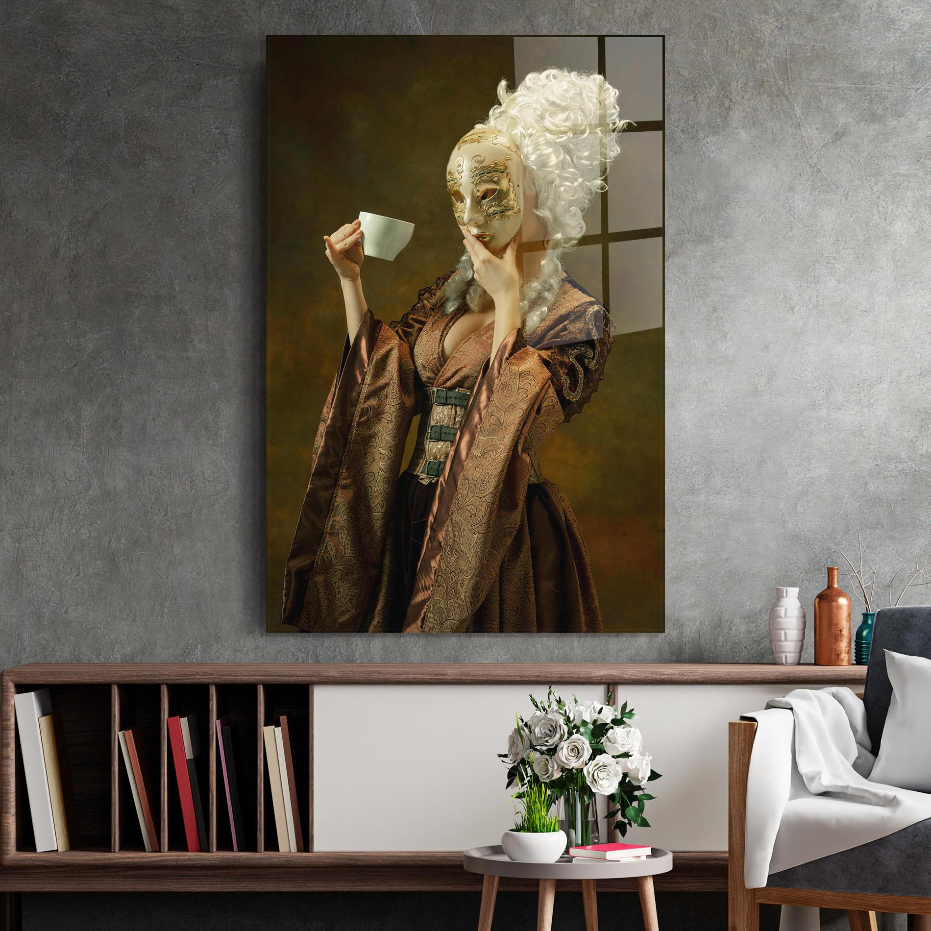 Glasbild Medieval Woman Tea mockup 2