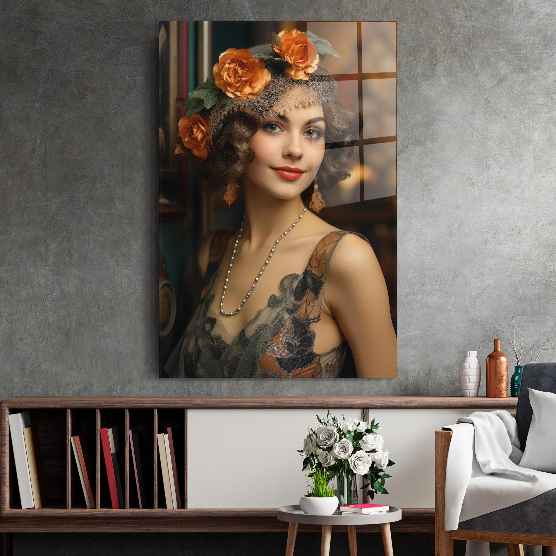 Glasbild Orange Vintage Roses mockup 2
