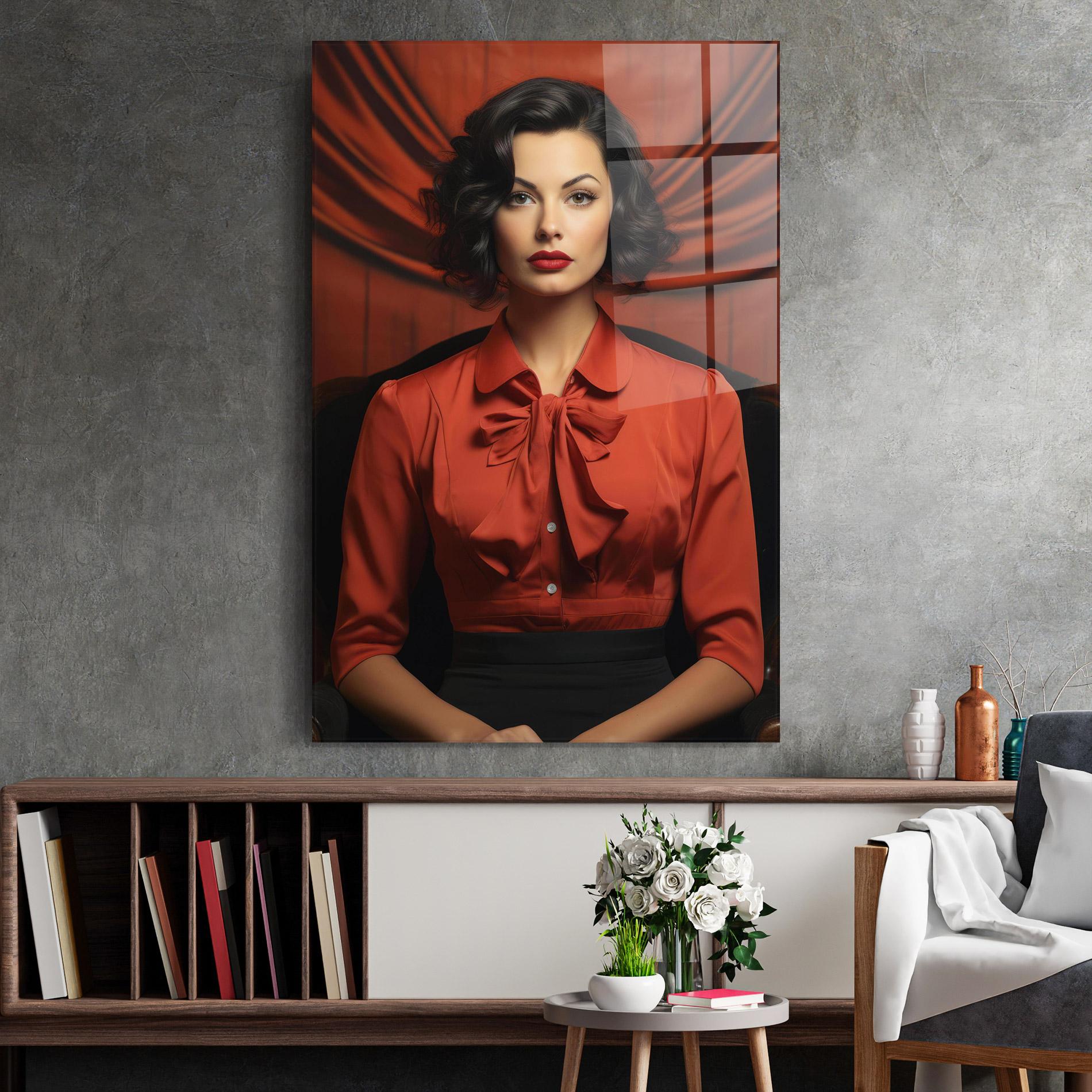Glasbild Pretty Red Blouse mockup 2