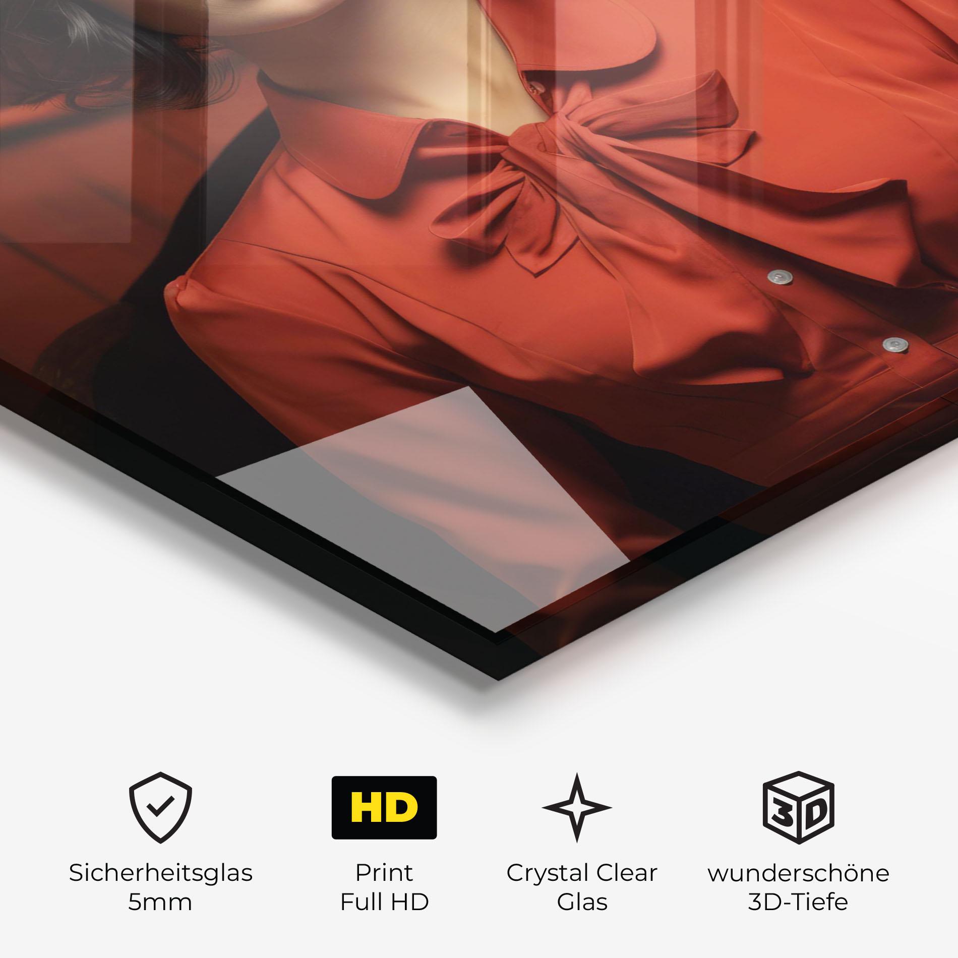 Glasbild Pretty Red Blouse mockup 3