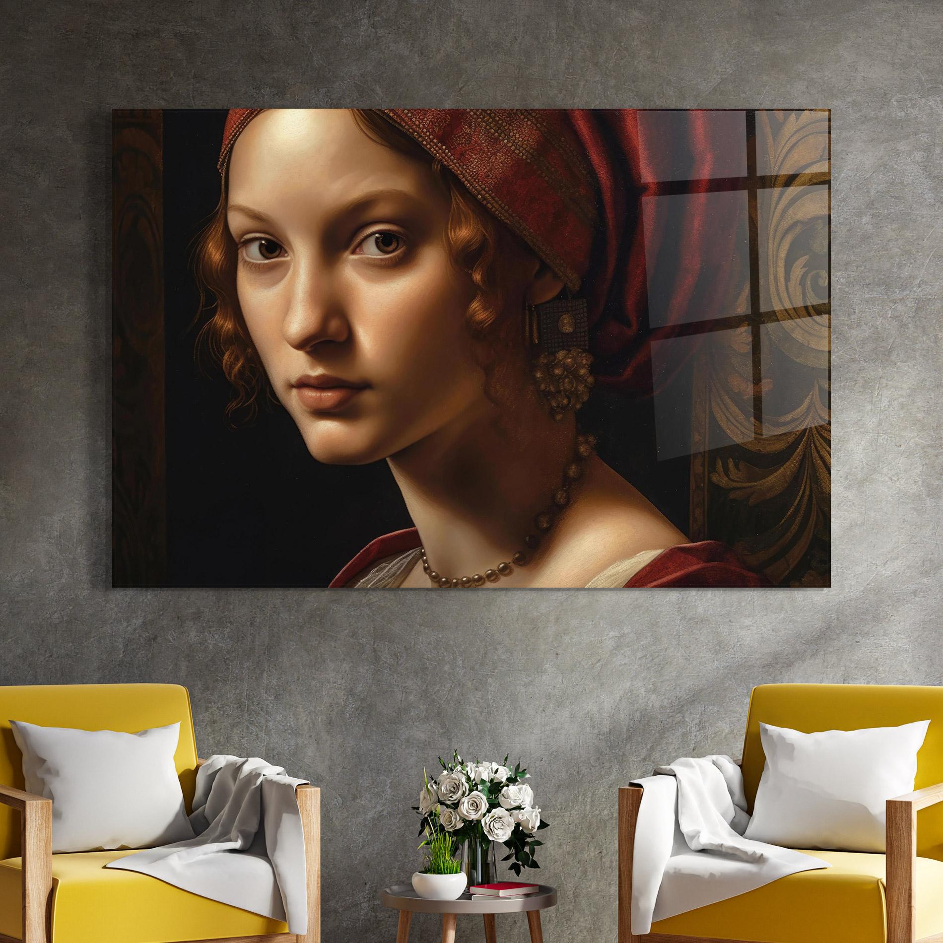 Glasbild Red Hair Woman Art mockup 4