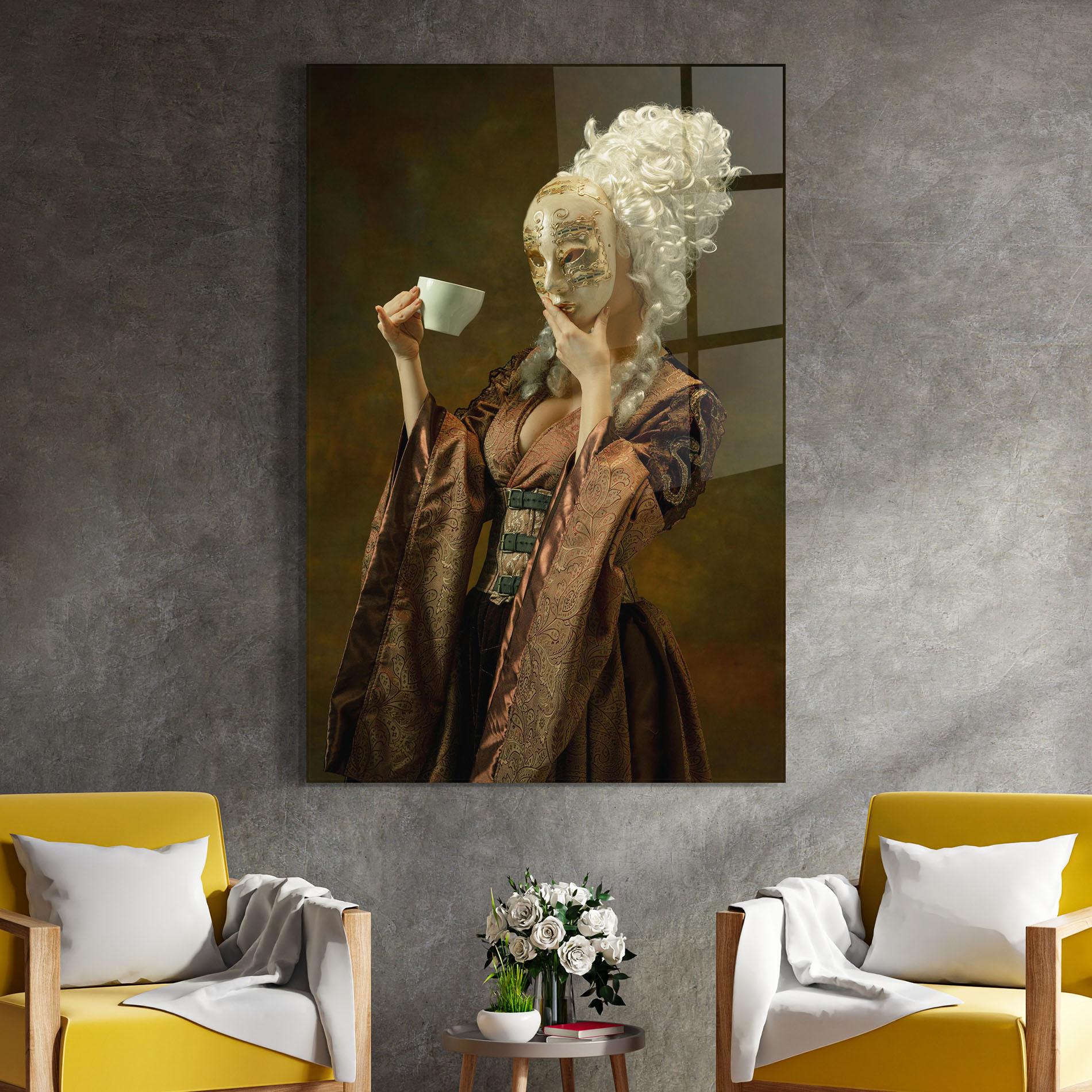 Glasbild Medieval Woman Tea mockup 4