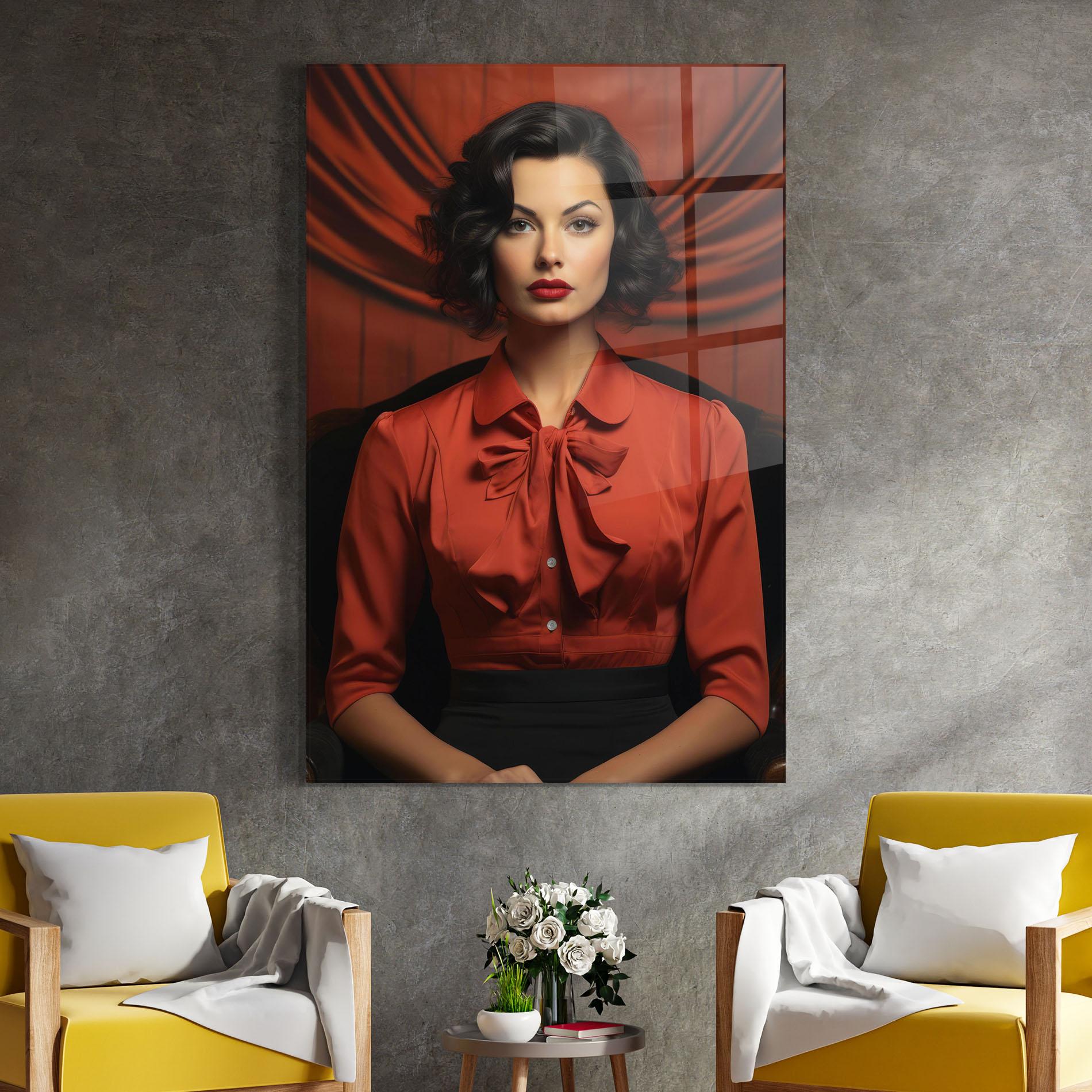 Glasbild Pretty Red Blouse mockup 4