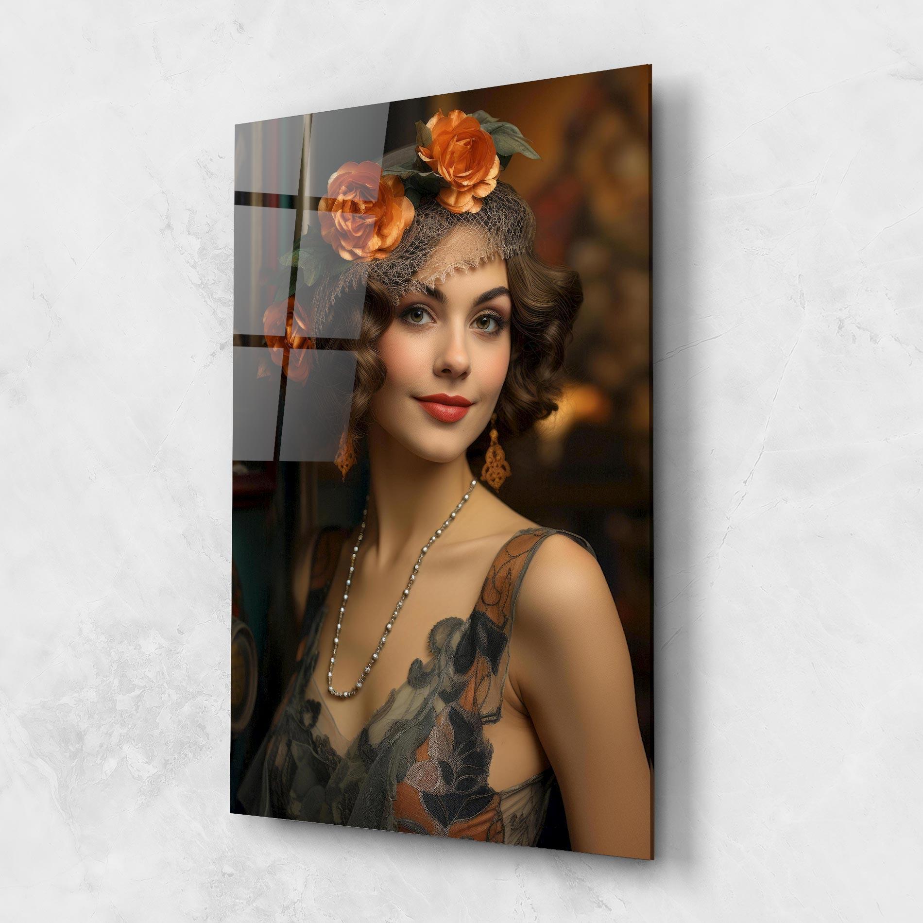 Glasbild Orange Vintage Roses mockup 1