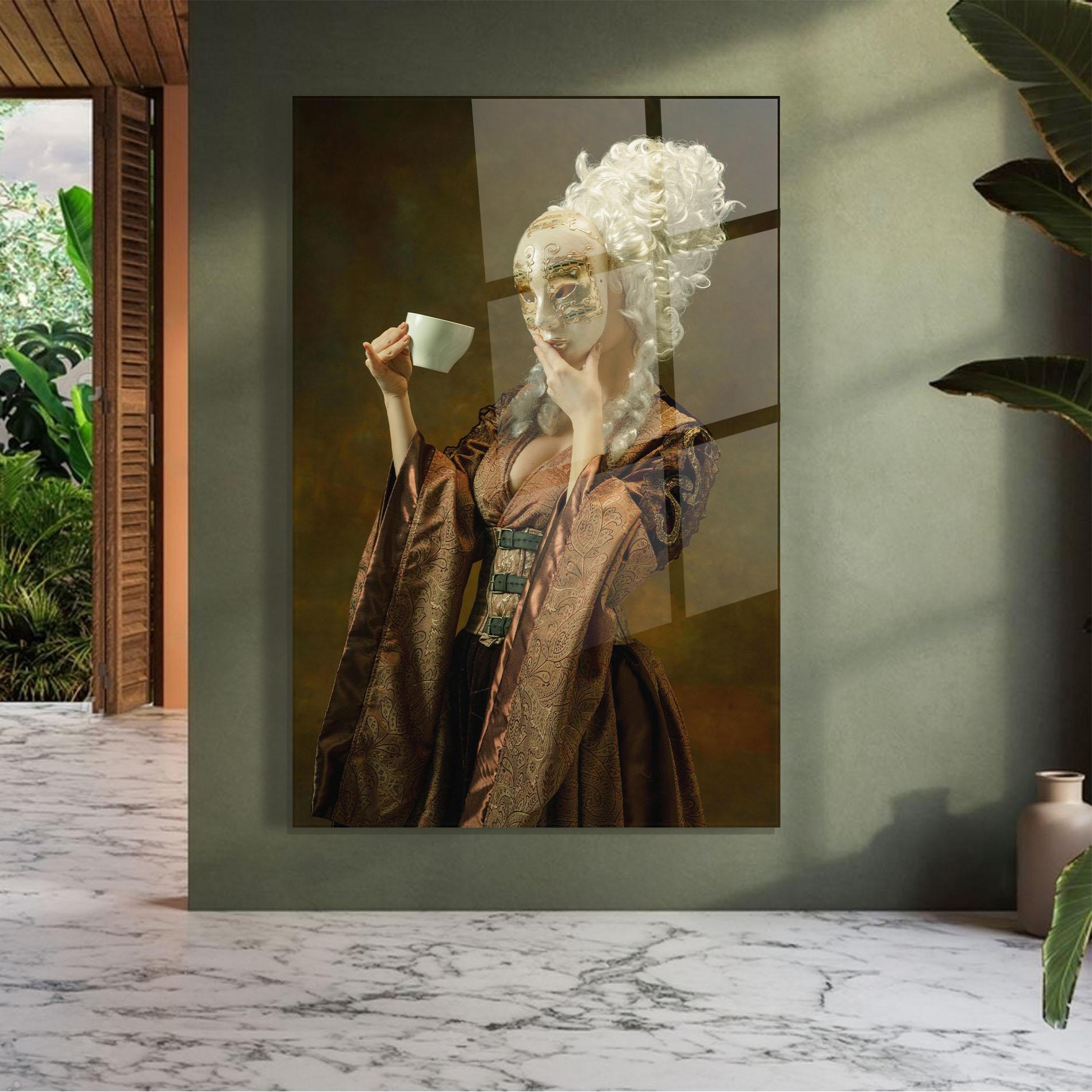 Glasbild Medieval Woman Tea mockup 7