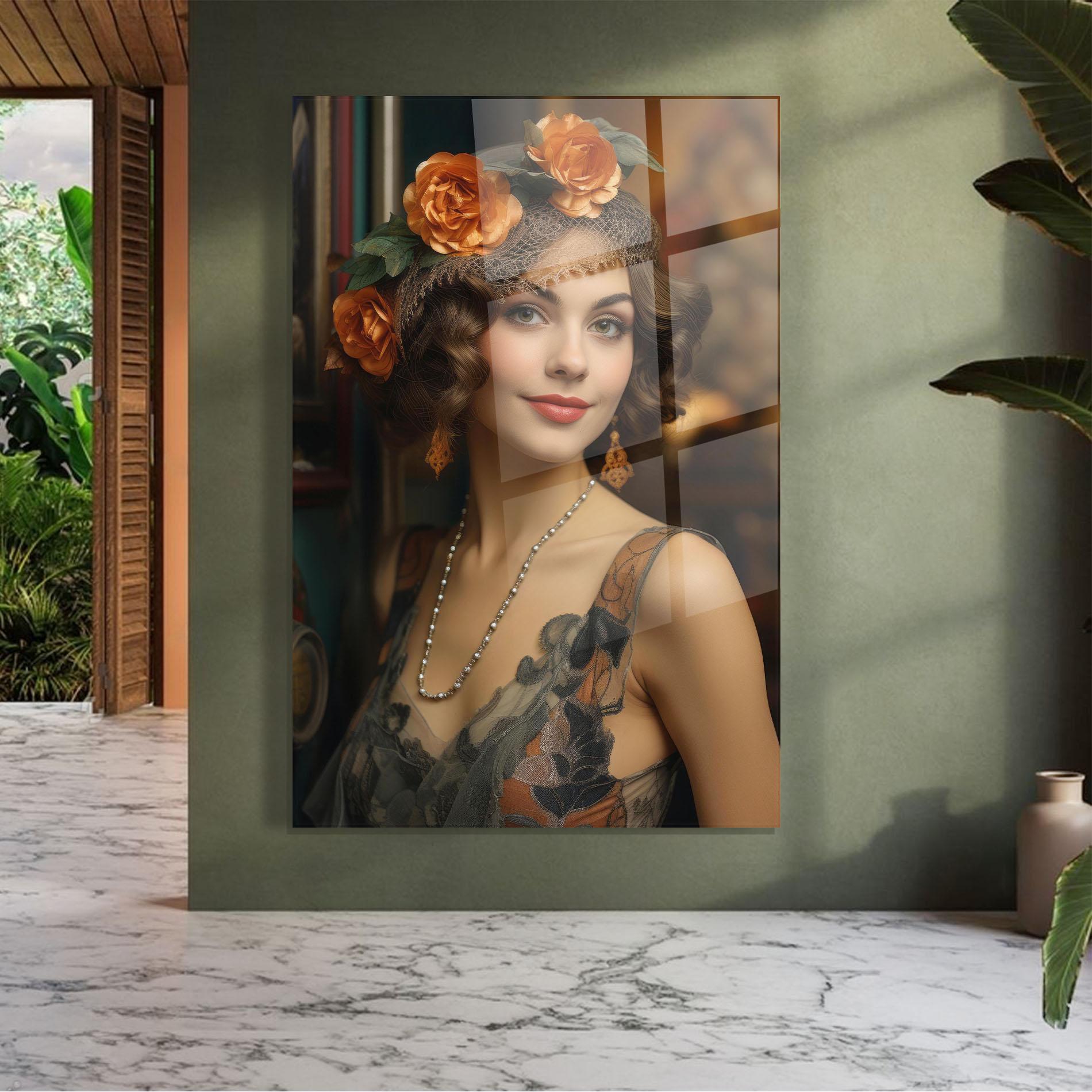 Glasbild Orange Vintage Roses mockup 7