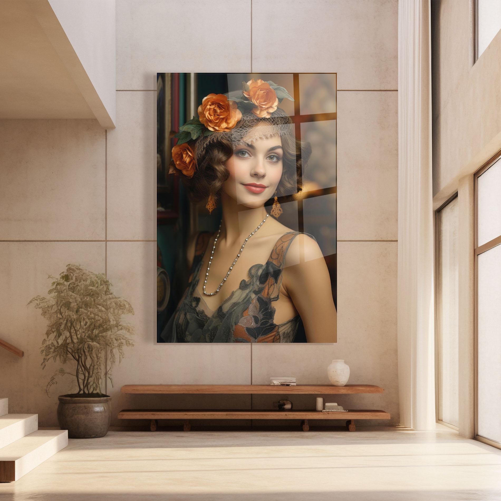 Glasbild Orange Vintage Roses mockup 8