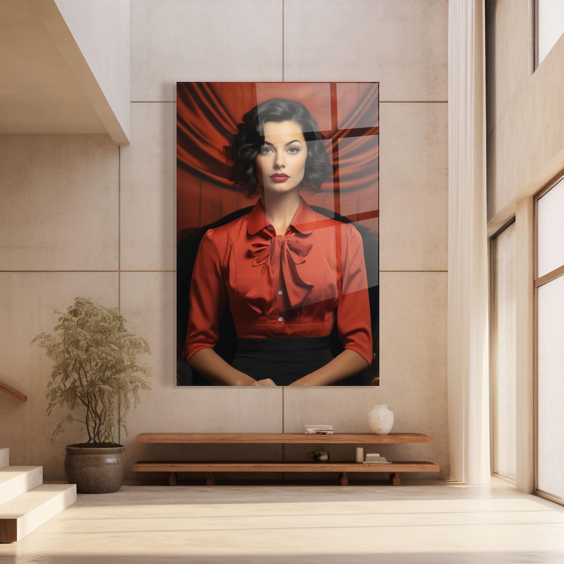 Glasbild Pretty Red Blouse mockup 8