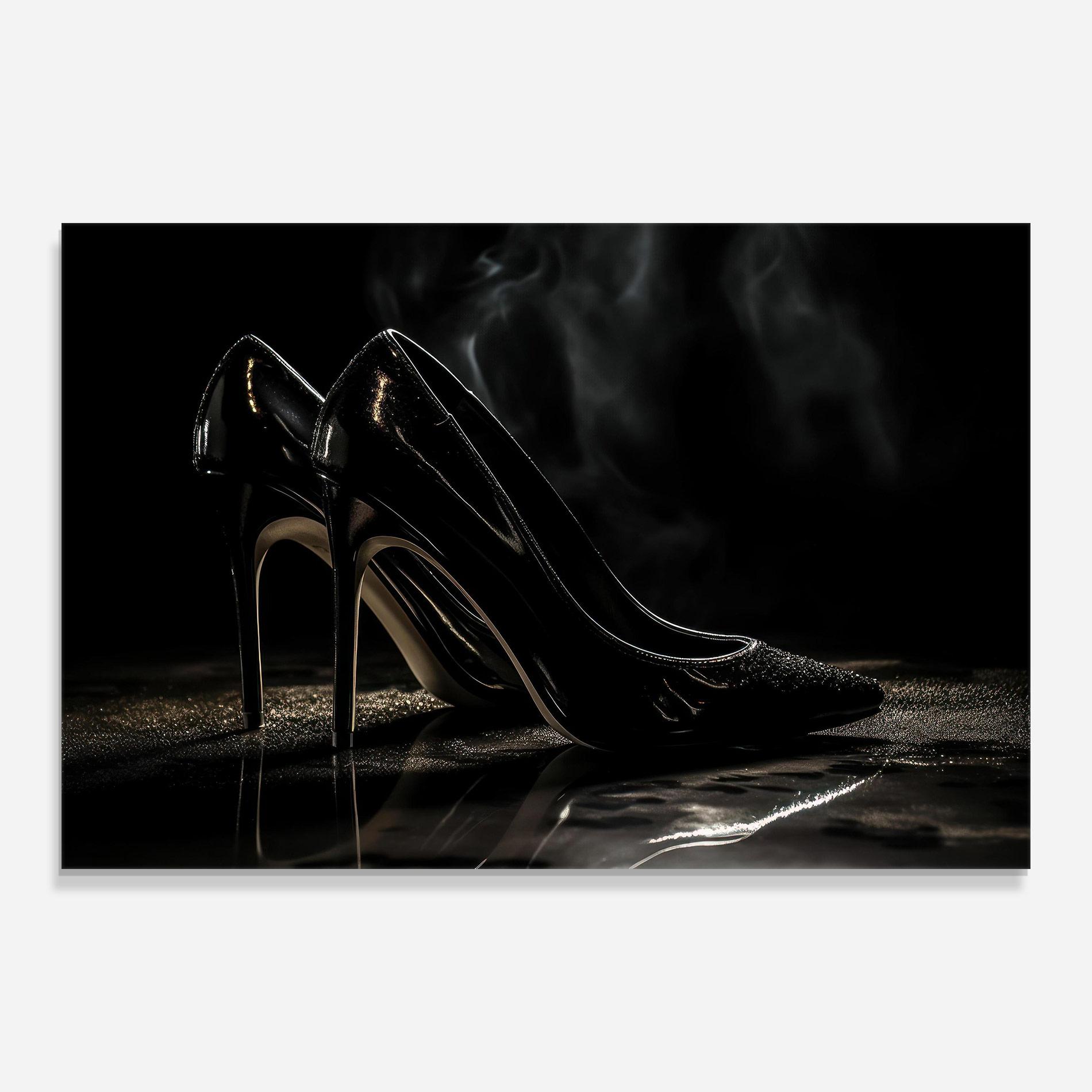 Glasbild Black Leather Shoes mockup 0