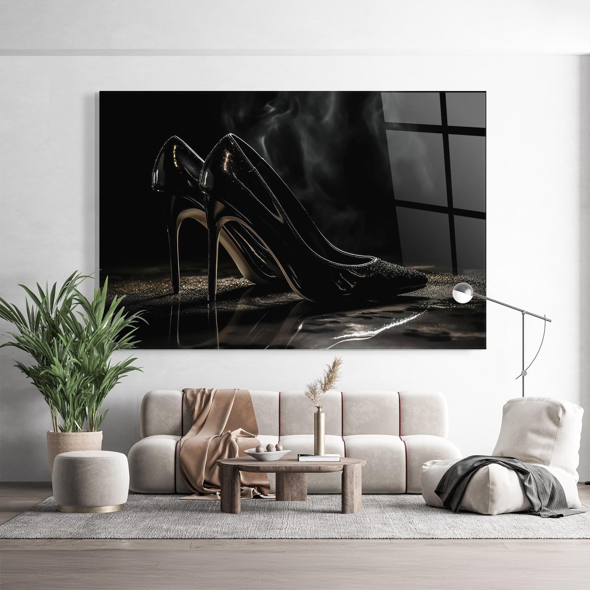 Glasbild Black Leather Shoes mockup 9