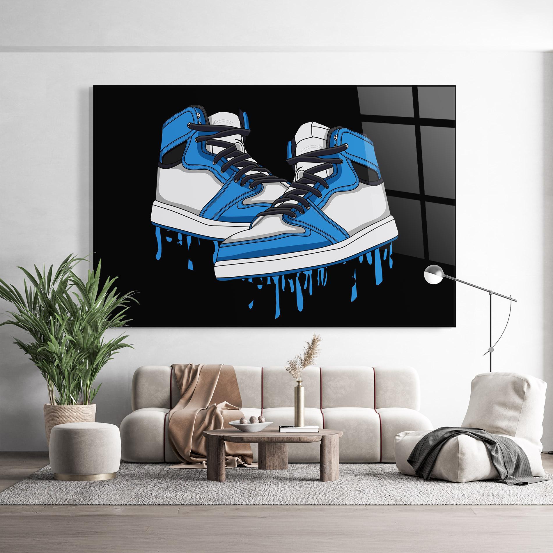 Glasbild Blue White Shoes mockup 9