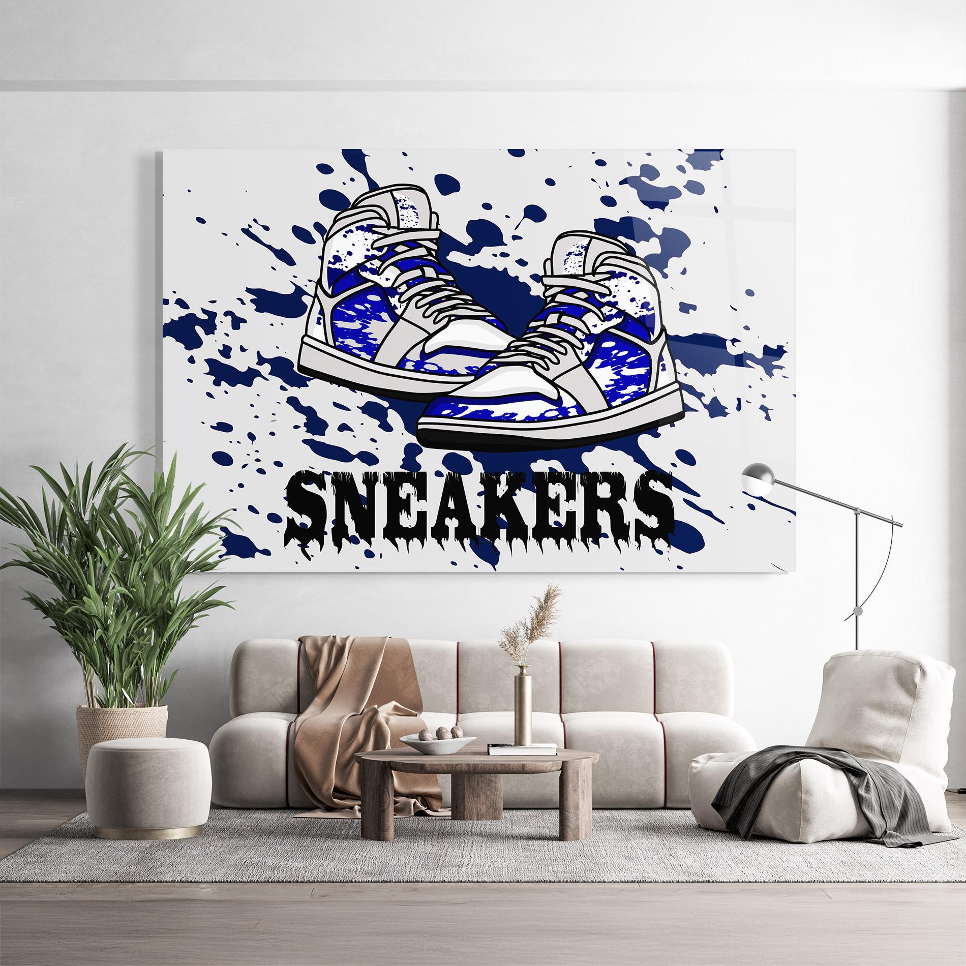 Glasbild Dark Blue Sneakers mockup 9