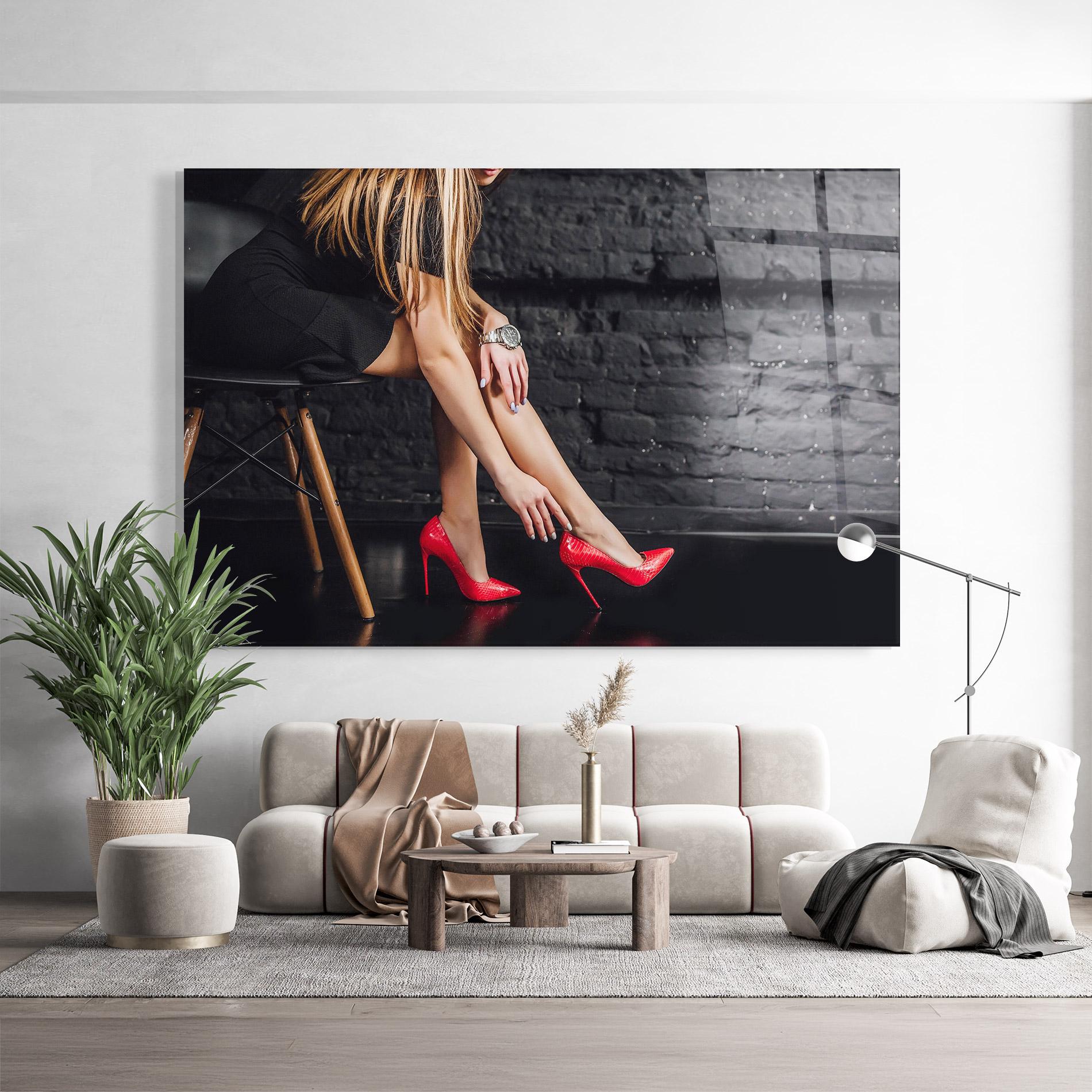 Glasbild Elegan Red Heels mockup 9