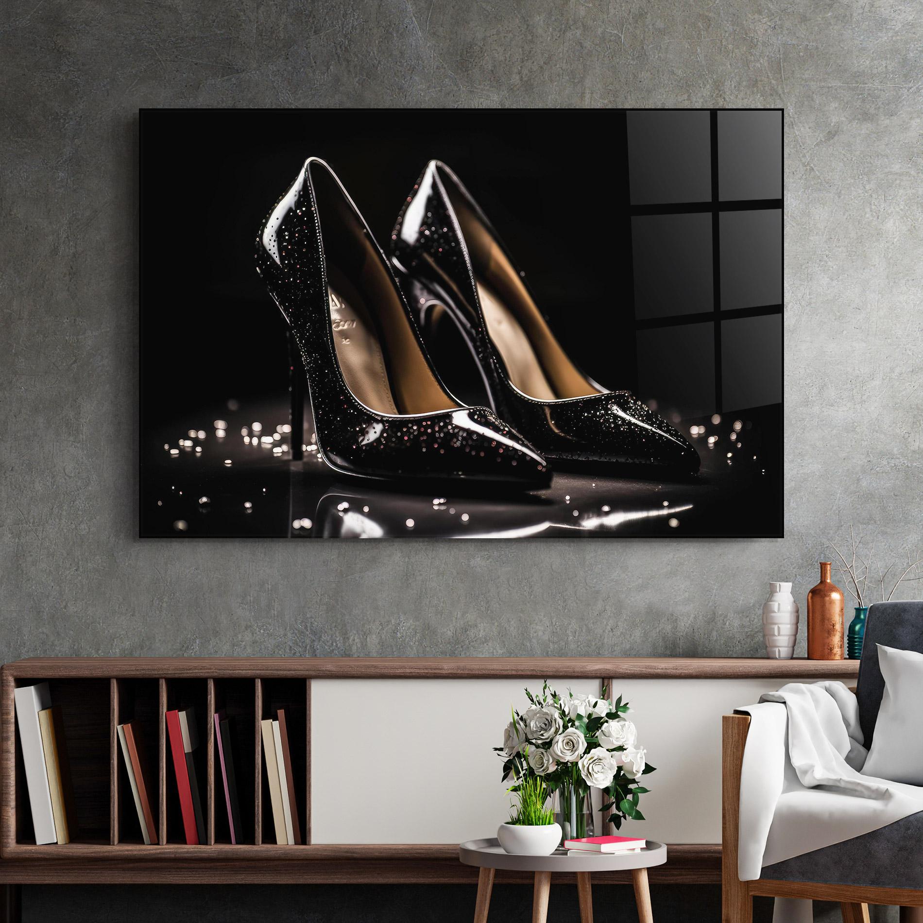 Glasbild Black Leather Shoe mockup 2