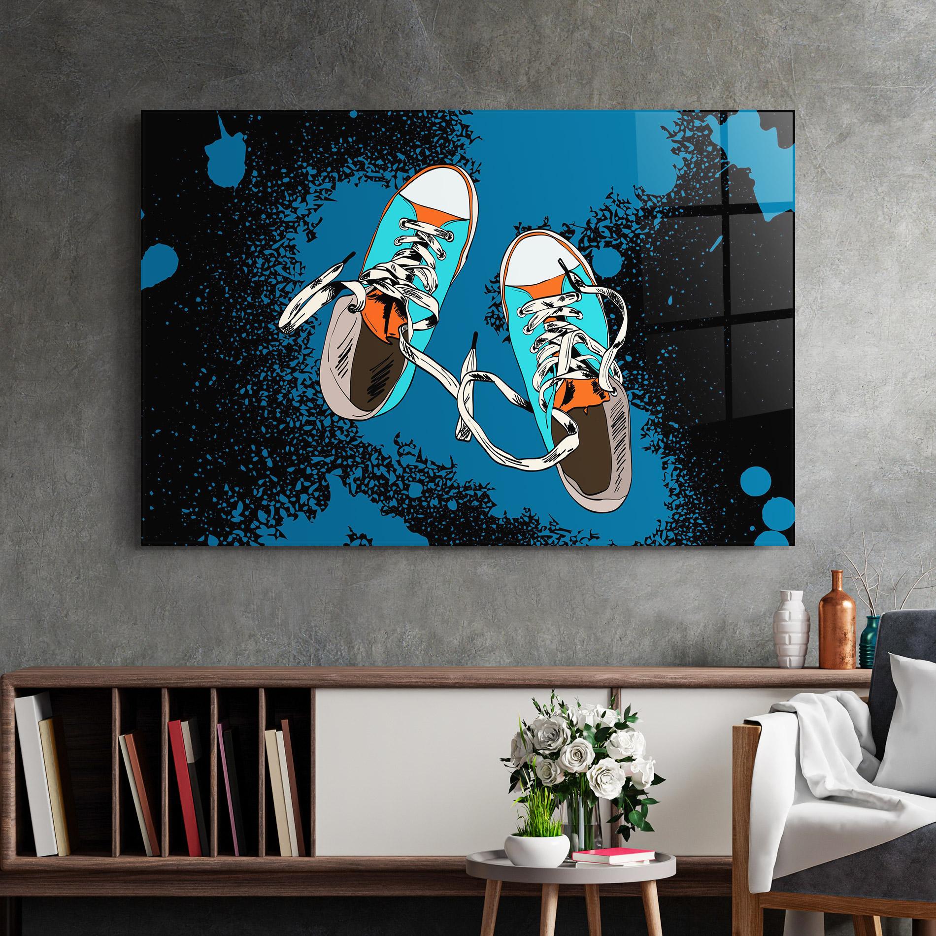 Glasbild Blue Shoes Splash mockup 2