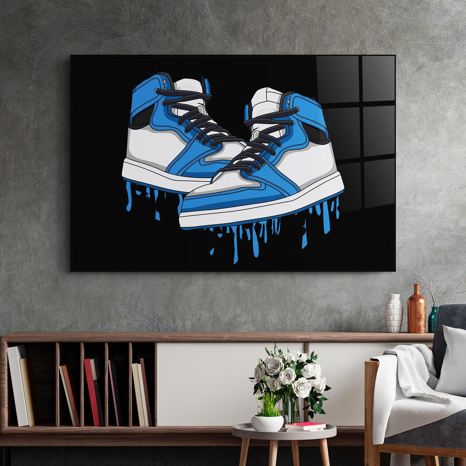 Glasbild Blue White Shoes mockup 2