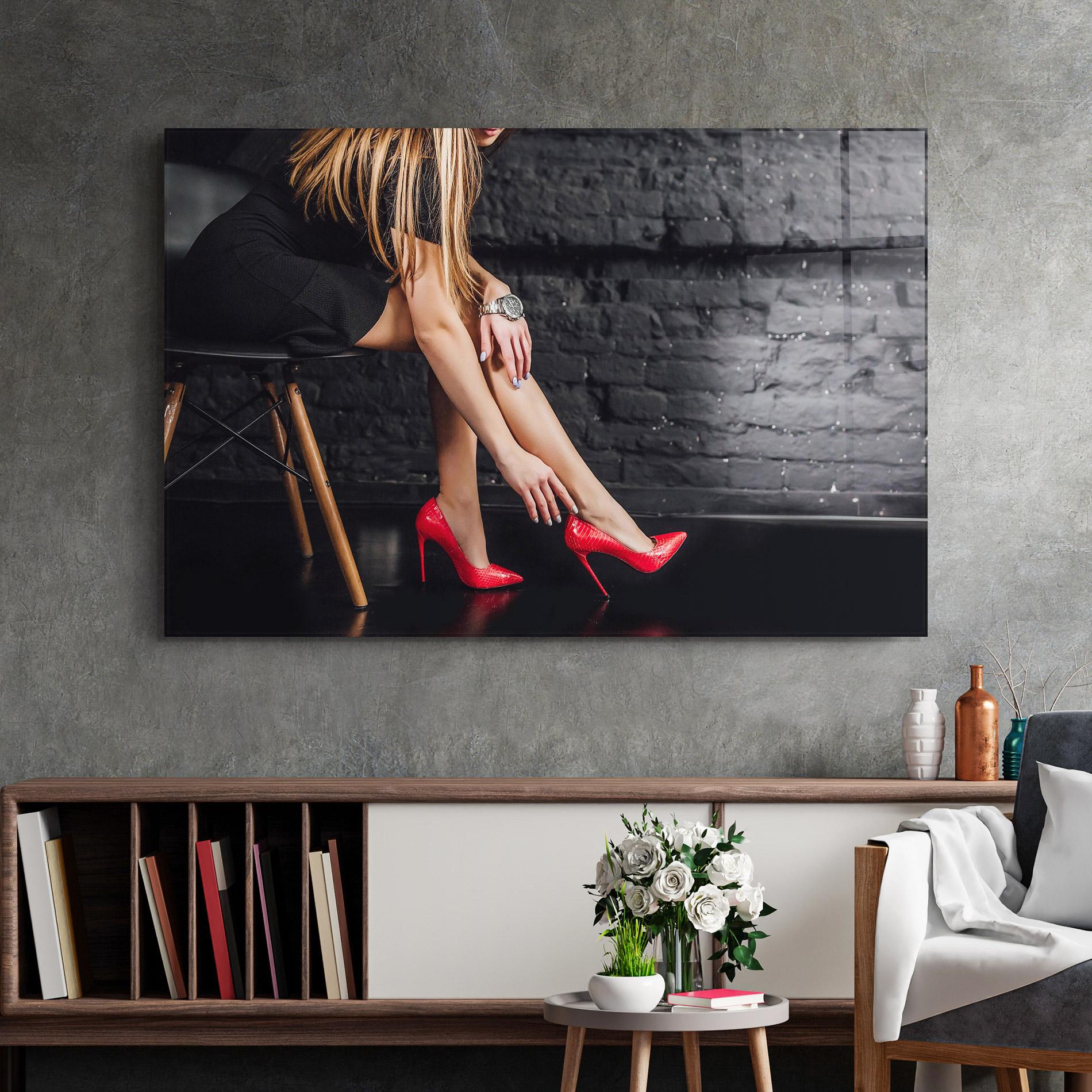 Glasbild Elegan Red Heels mockup 2