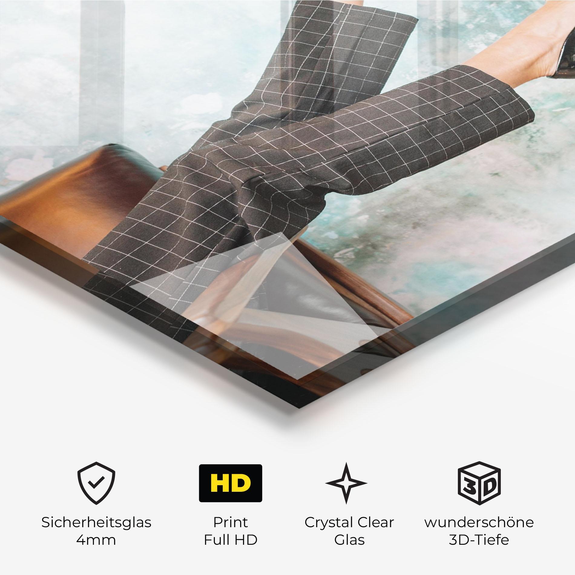 Glasbild Black Shoes On Chair mockup 3