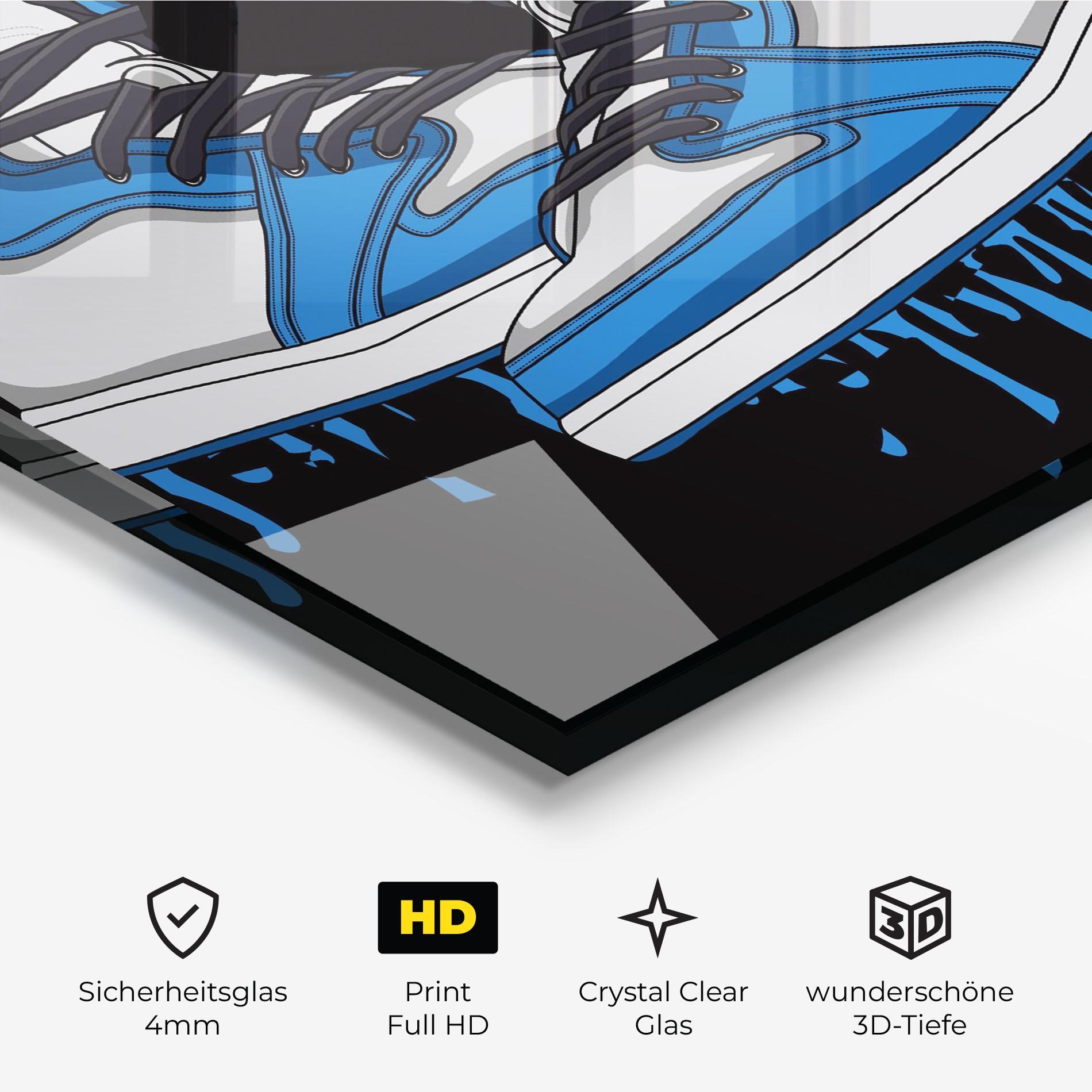 Glasbild Blue White Shoes mockup 3