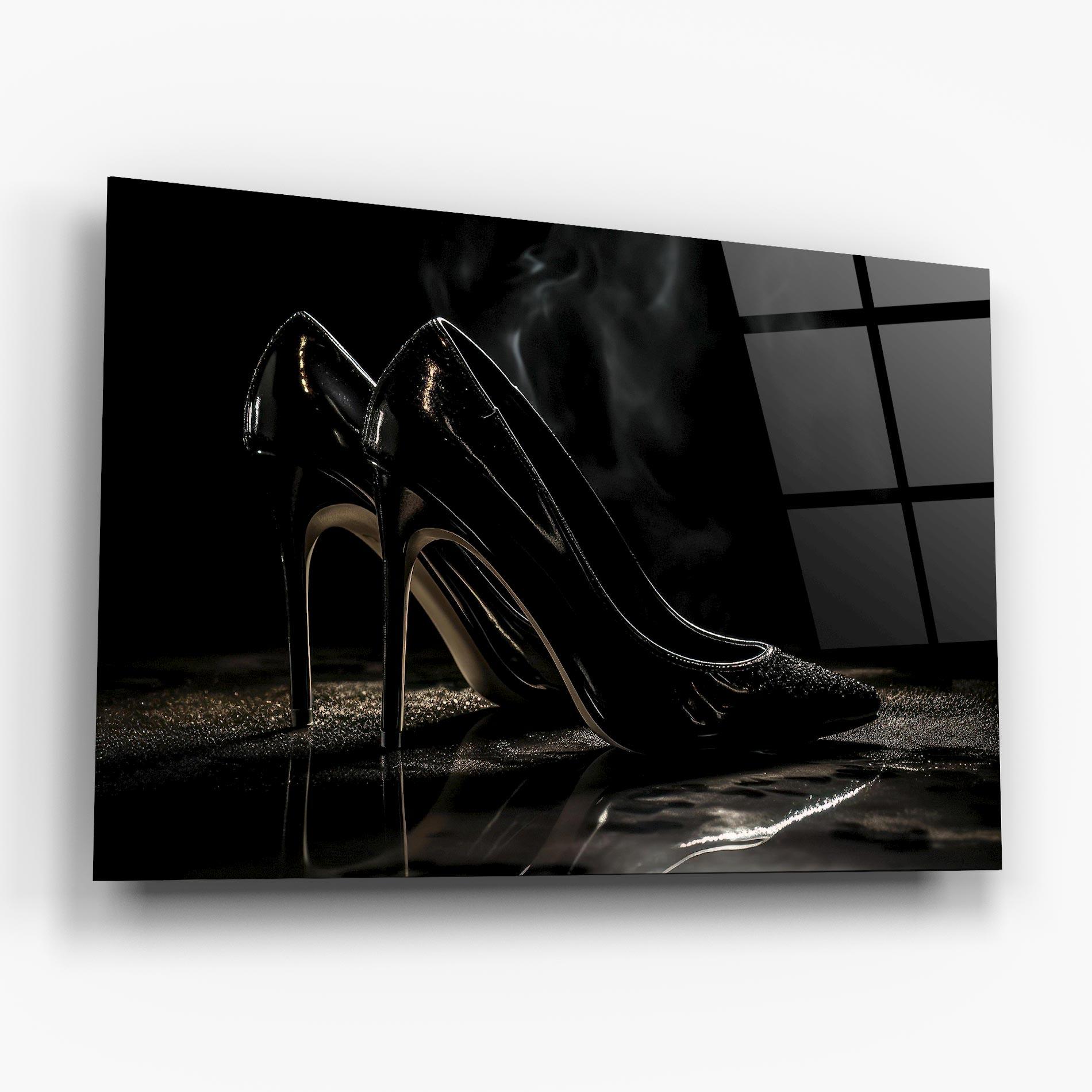 Glasbild Black Leather Shoes mockup 6