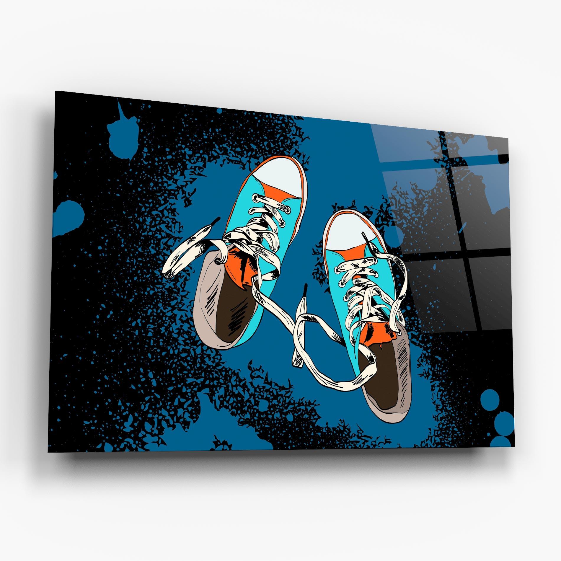 Glasbild Blue Shoes Splash mockup 6
