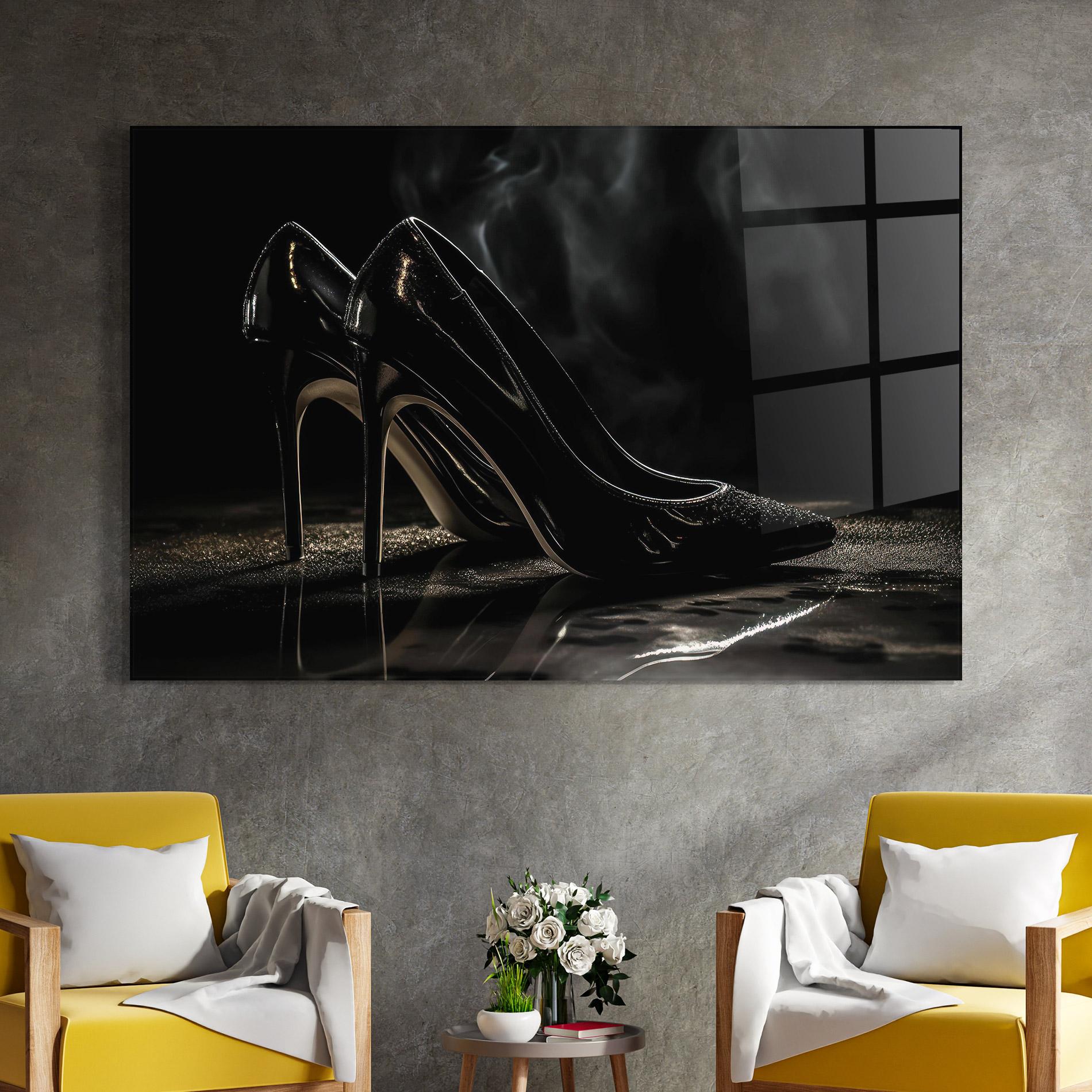 Glasbild Black Leather Shoes mockup 4