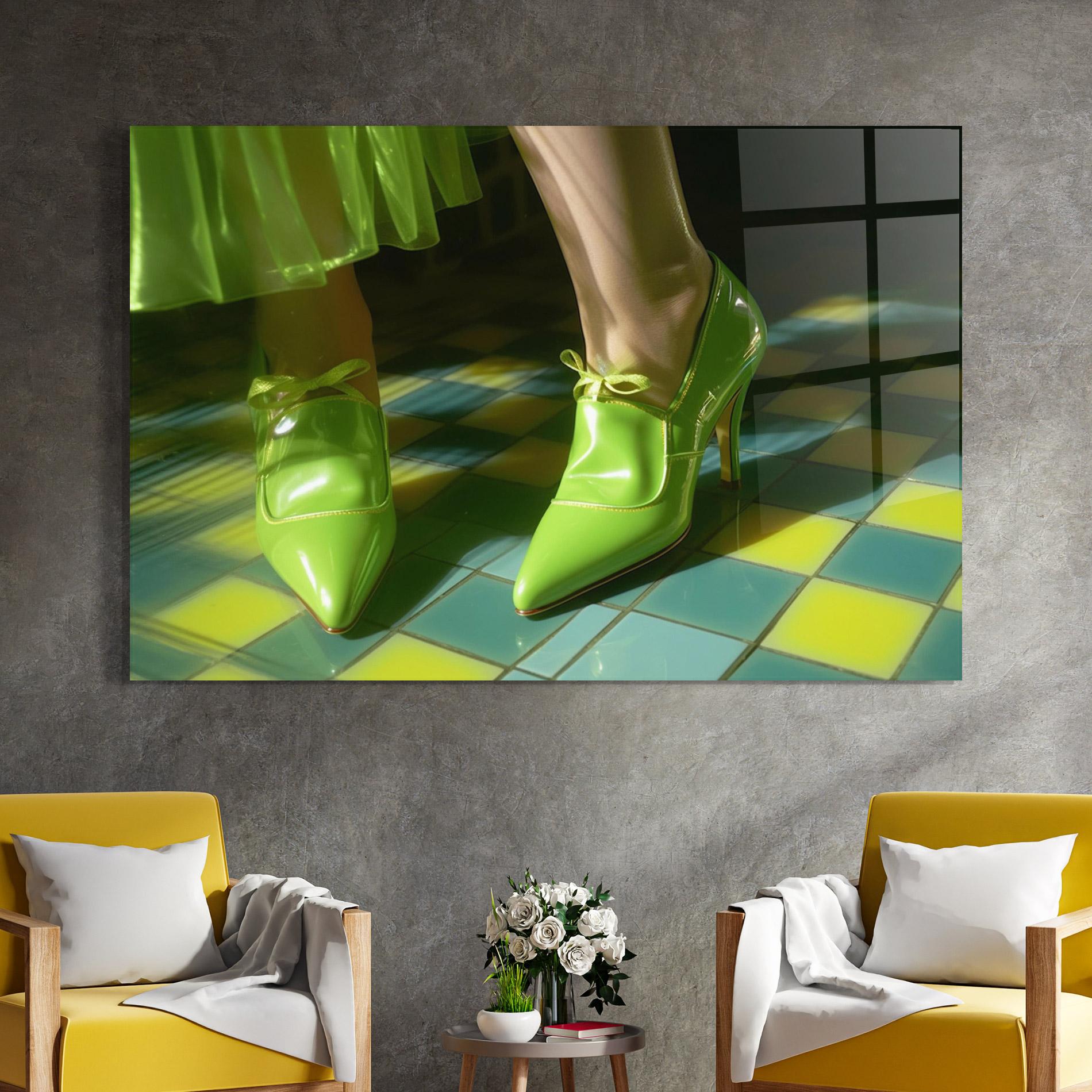 Glasbild Green Elegant Shoes mockup 4