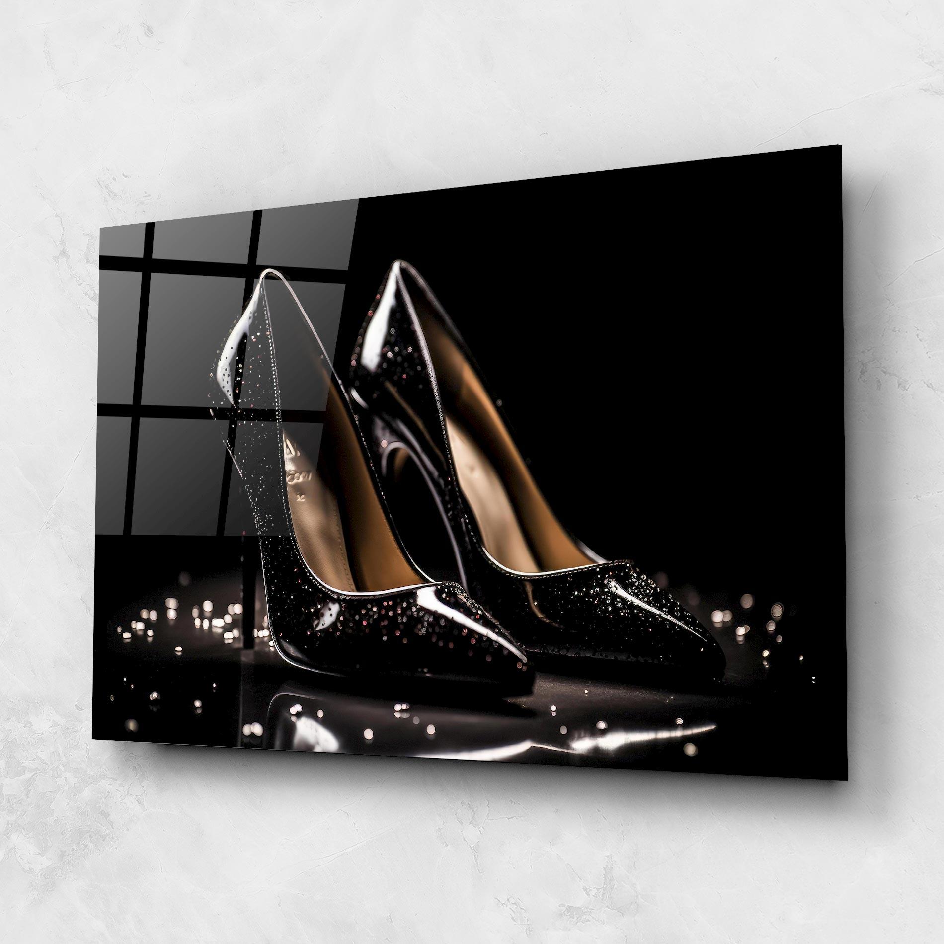 Glasbild Black Leather Shoe mockup 1