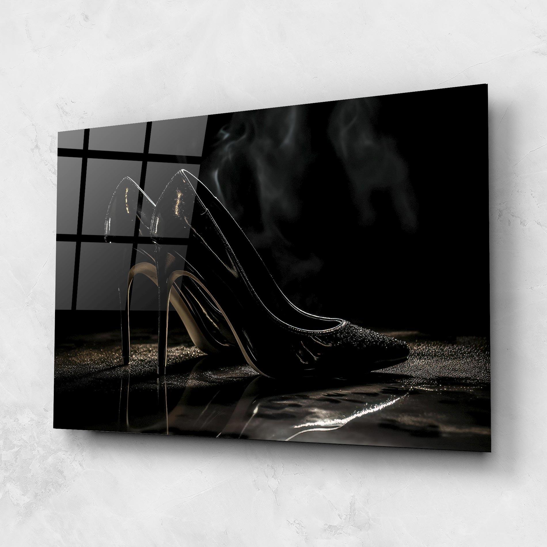 Glasbild Black Leather Shoes mockup 1