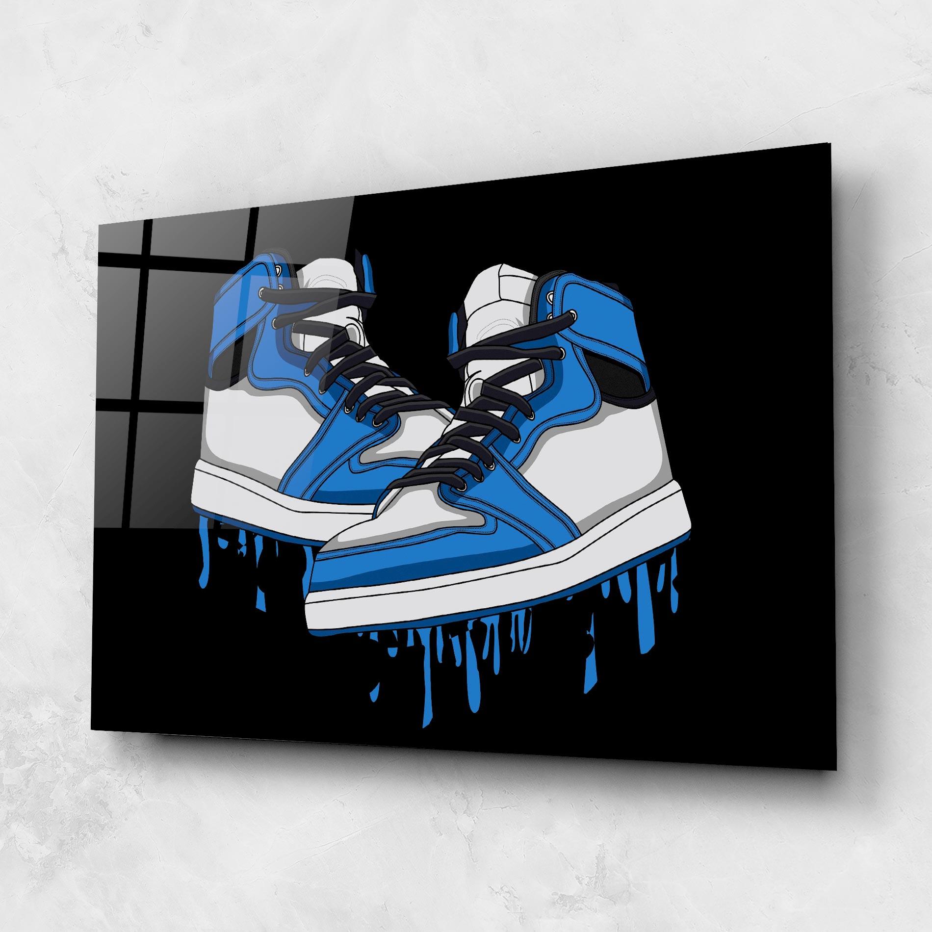Glasbild Blue White Shoes mockup 1