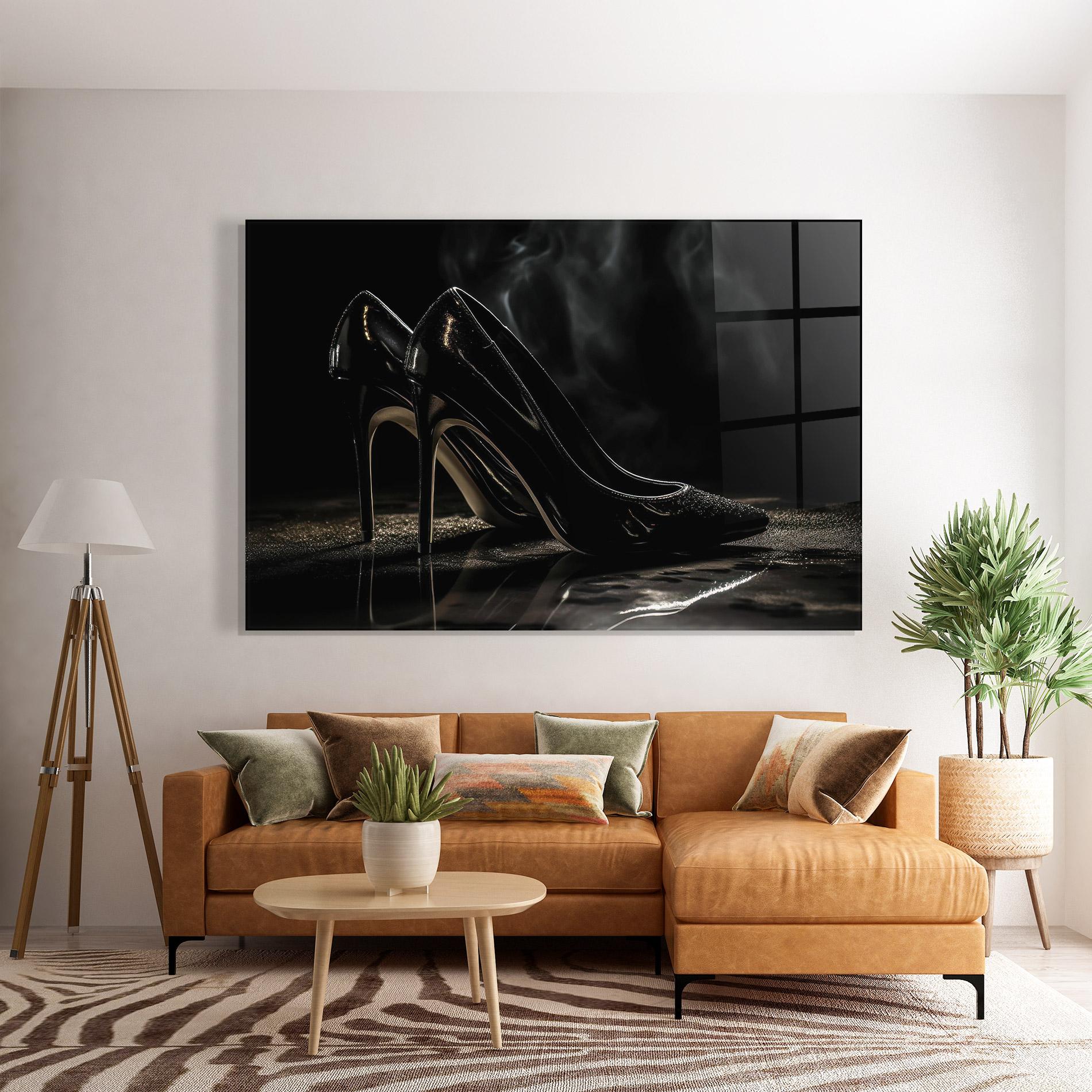 Glasbild Black Leather Shoes mockup 7