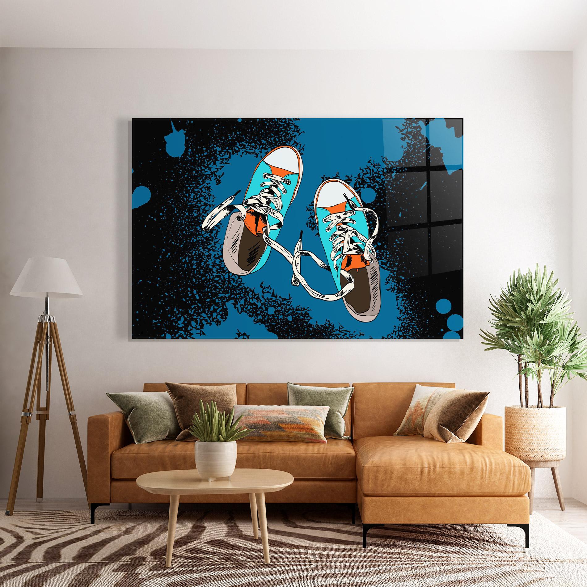 Glasbild Blue Shoes Splash mockup 7