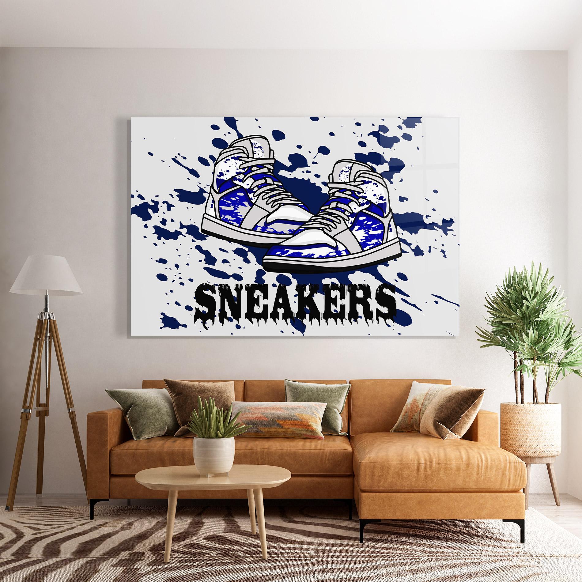 Glasbild Dark Blue Sneakers mockup 7