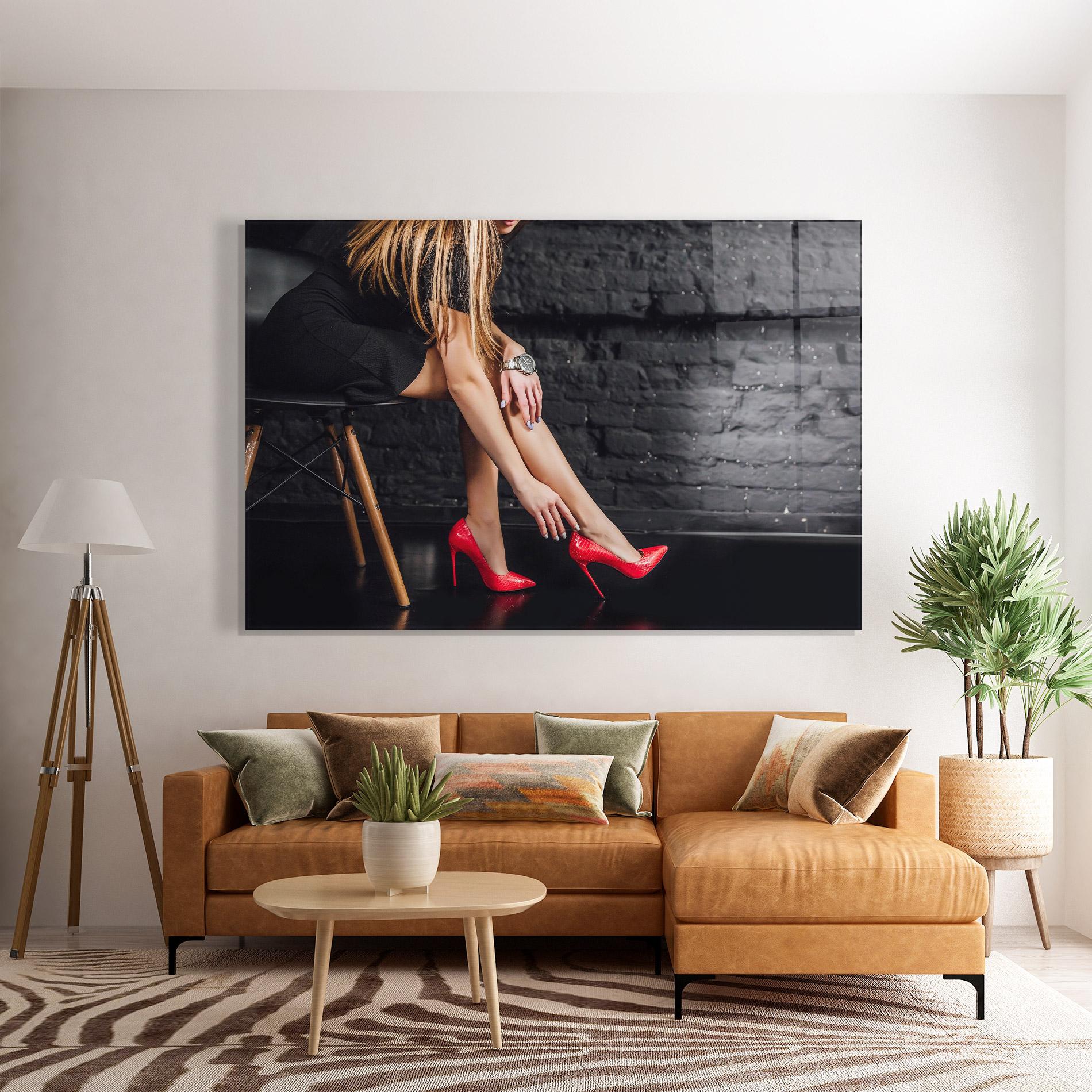 Glasbild Elegan Red Heels mockup 7