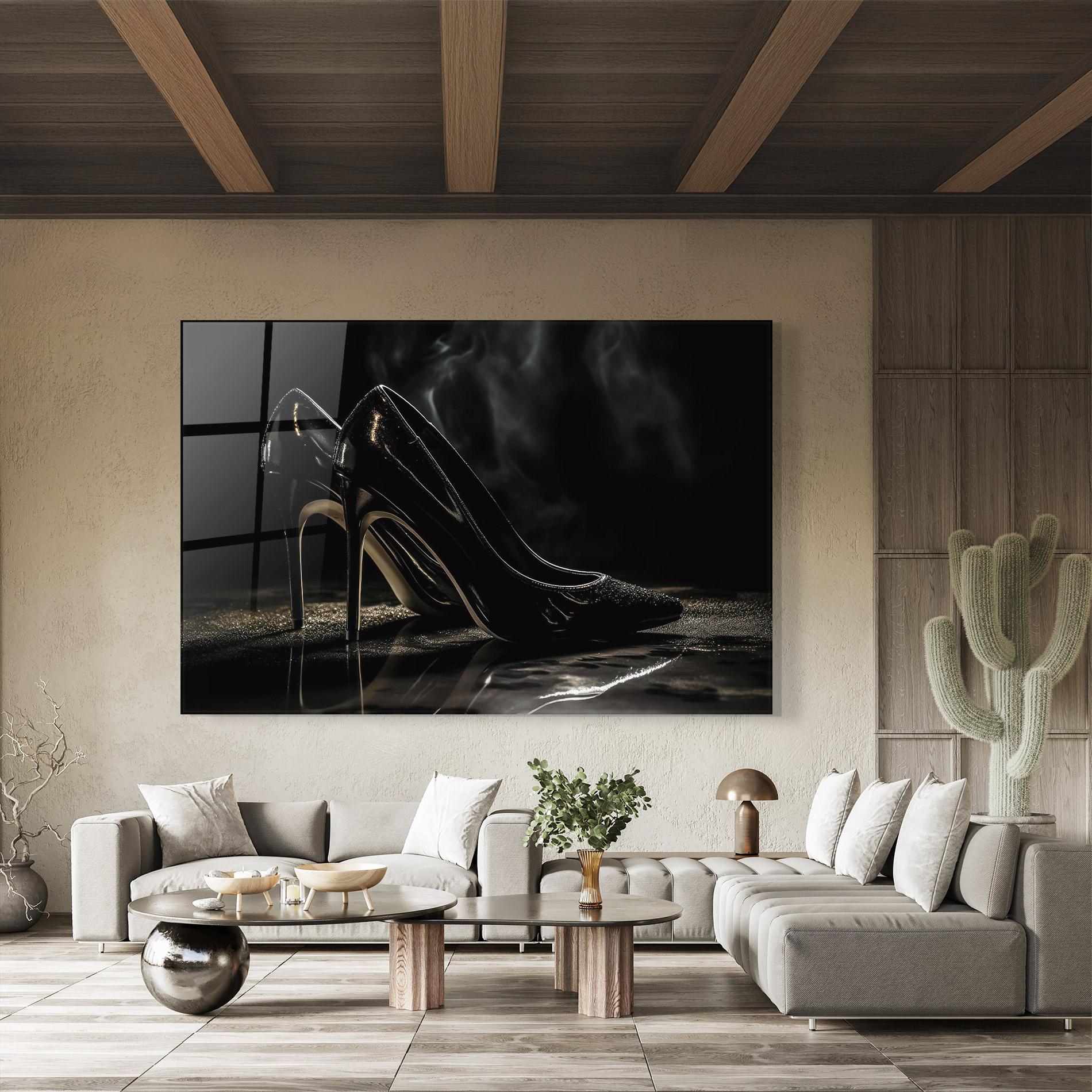 Glasbild Black Leather Shoes mockup 8