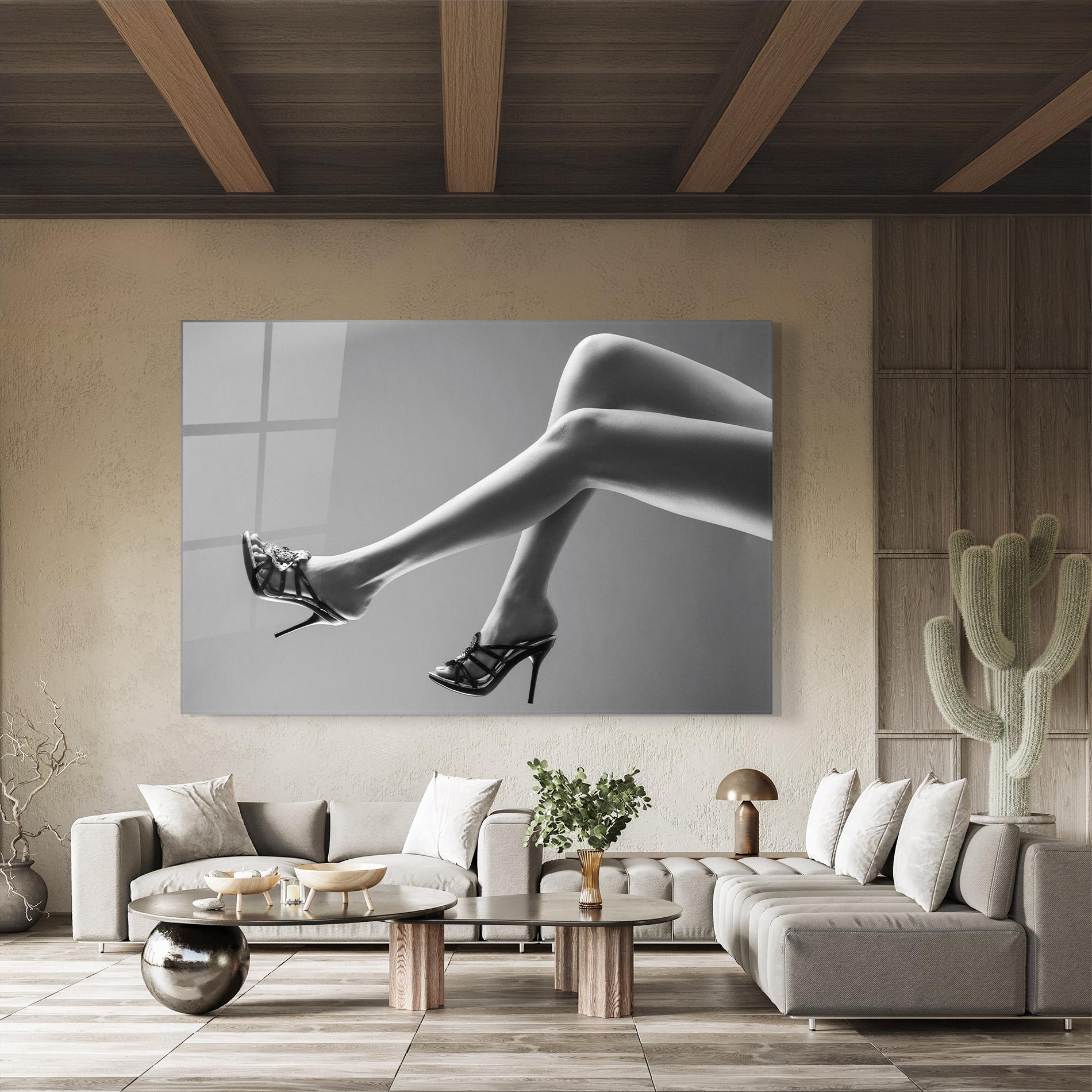 Glasbild Black Shoes On Grey mockup 8