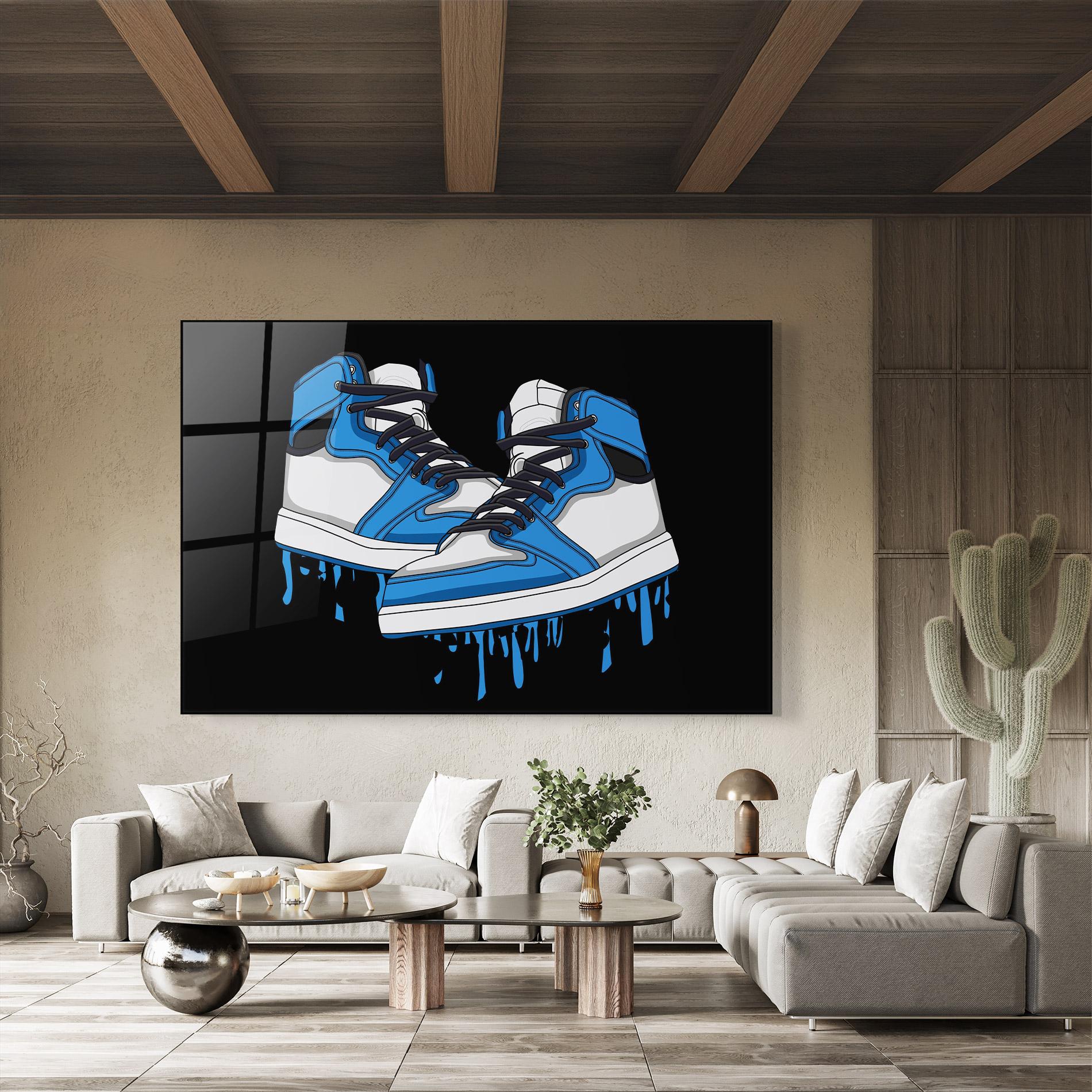 Glasbild Blue White Shoes mockup 8
