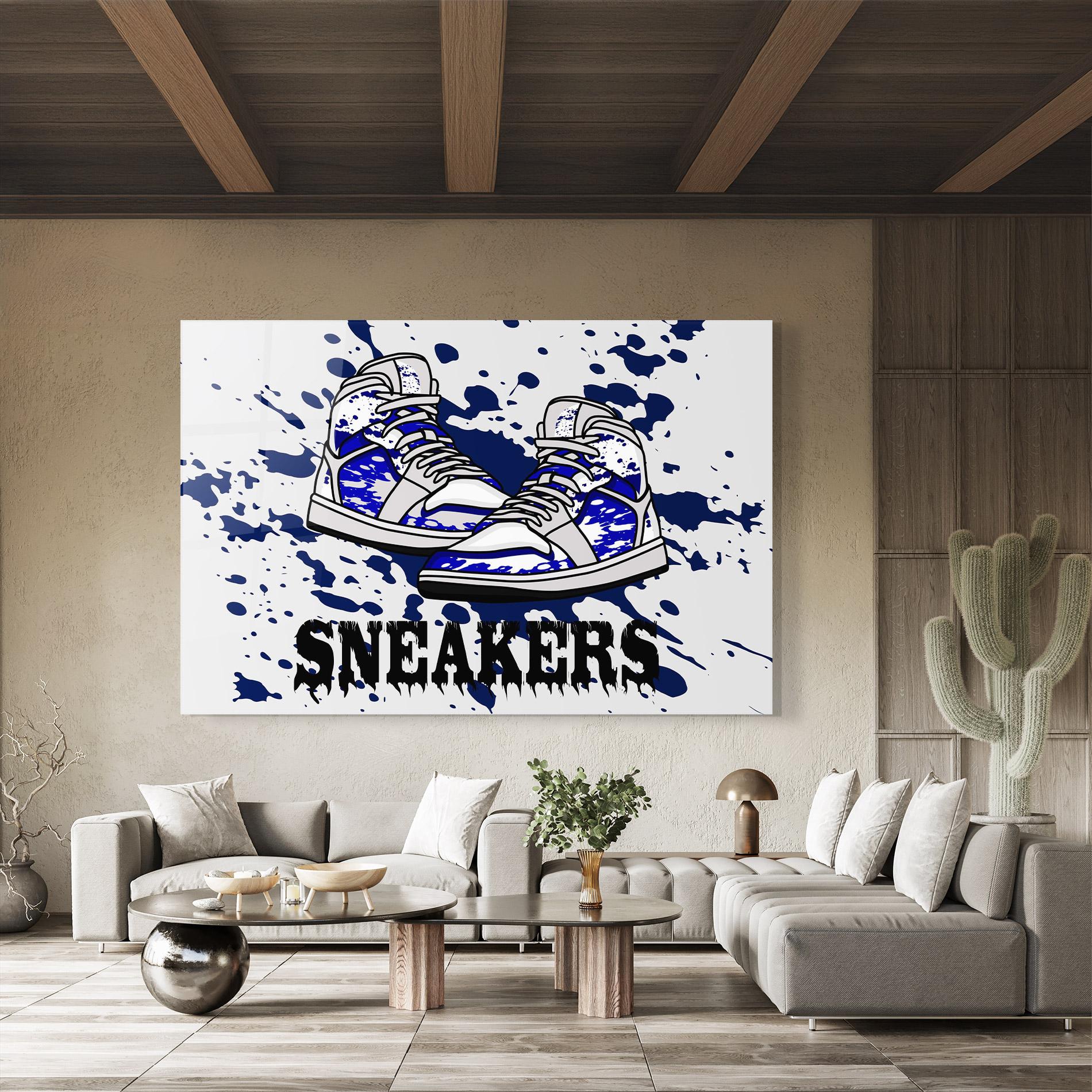 Glasbild Dark Blue Sneakers mockup 8