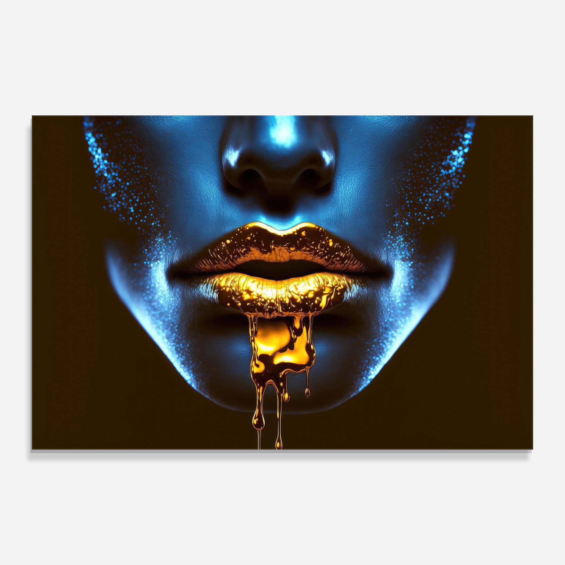 Glasbild Blue Gold Lips mockup 0