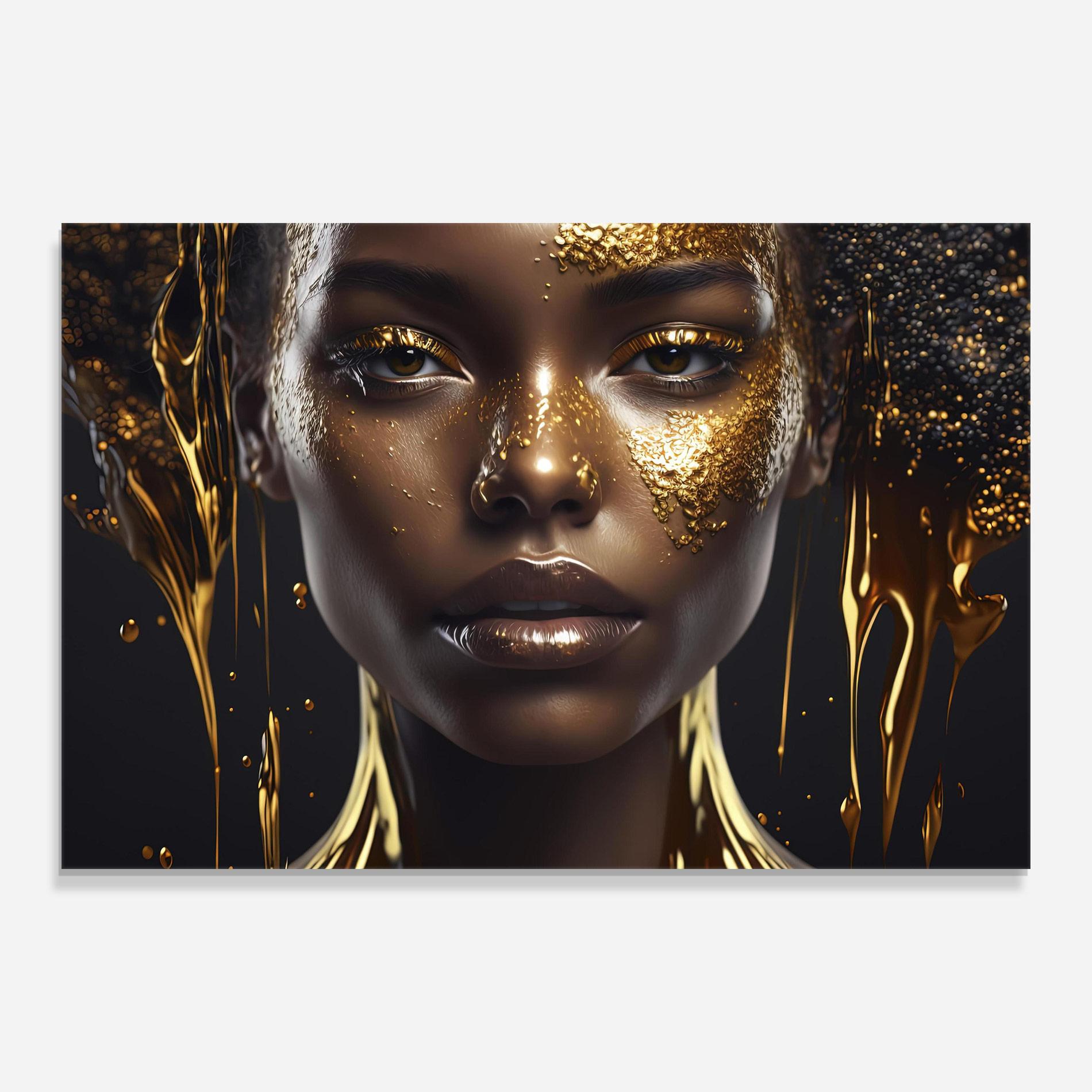 Glasbild Gold Portrait Falling mockup 0