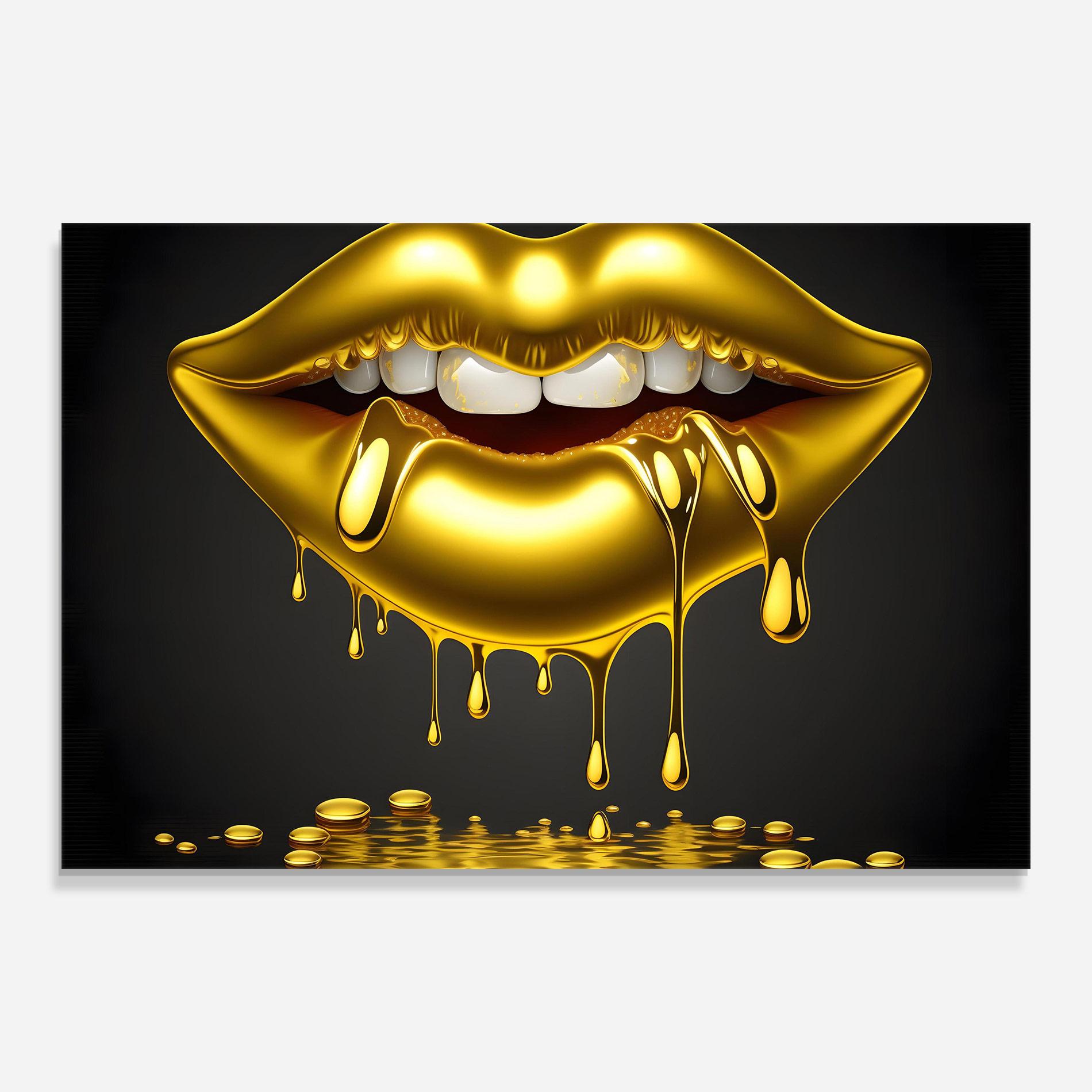 Glasbild Pop Gold Lips mockup 0