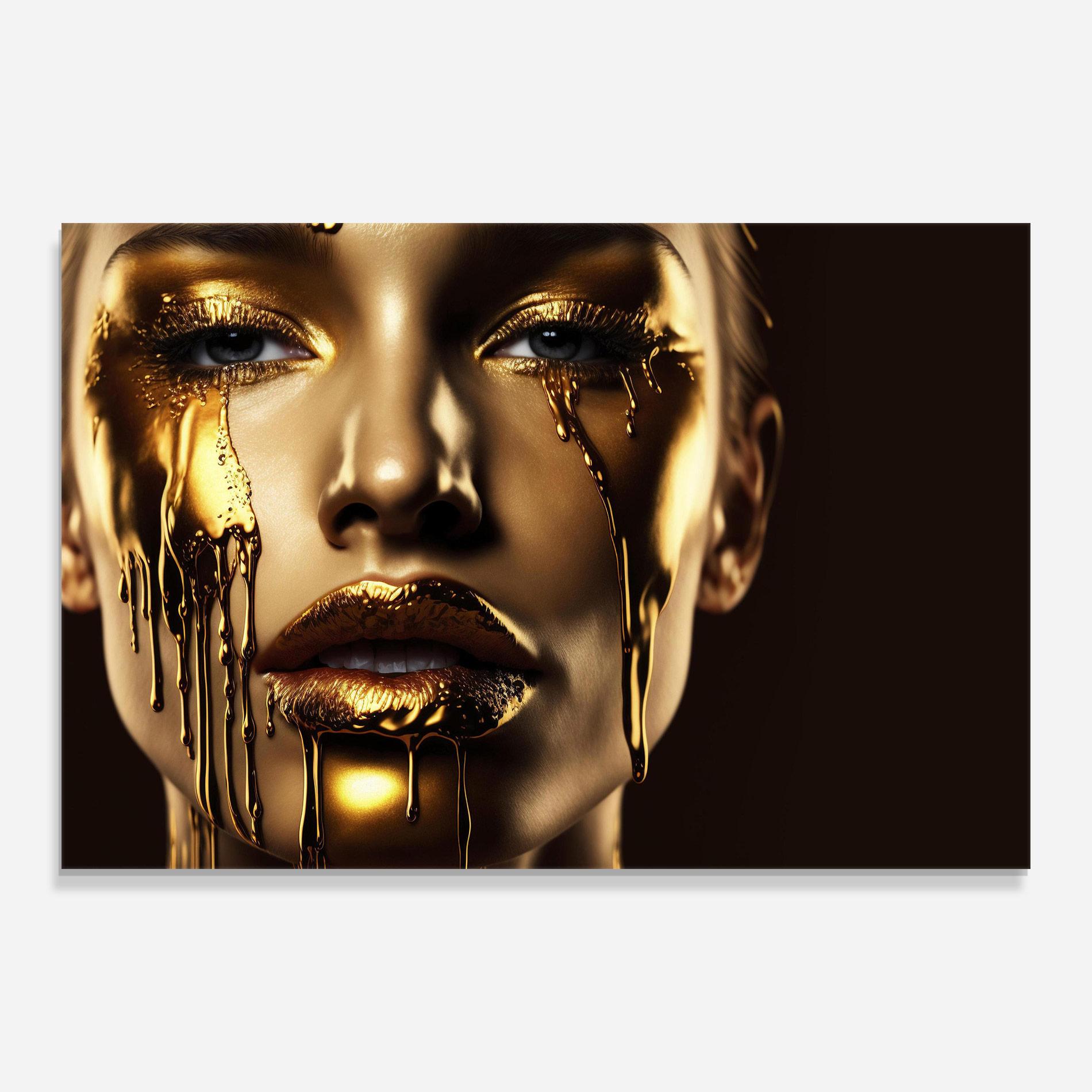 Glasbild Yellow Dripping Gold mockup 0