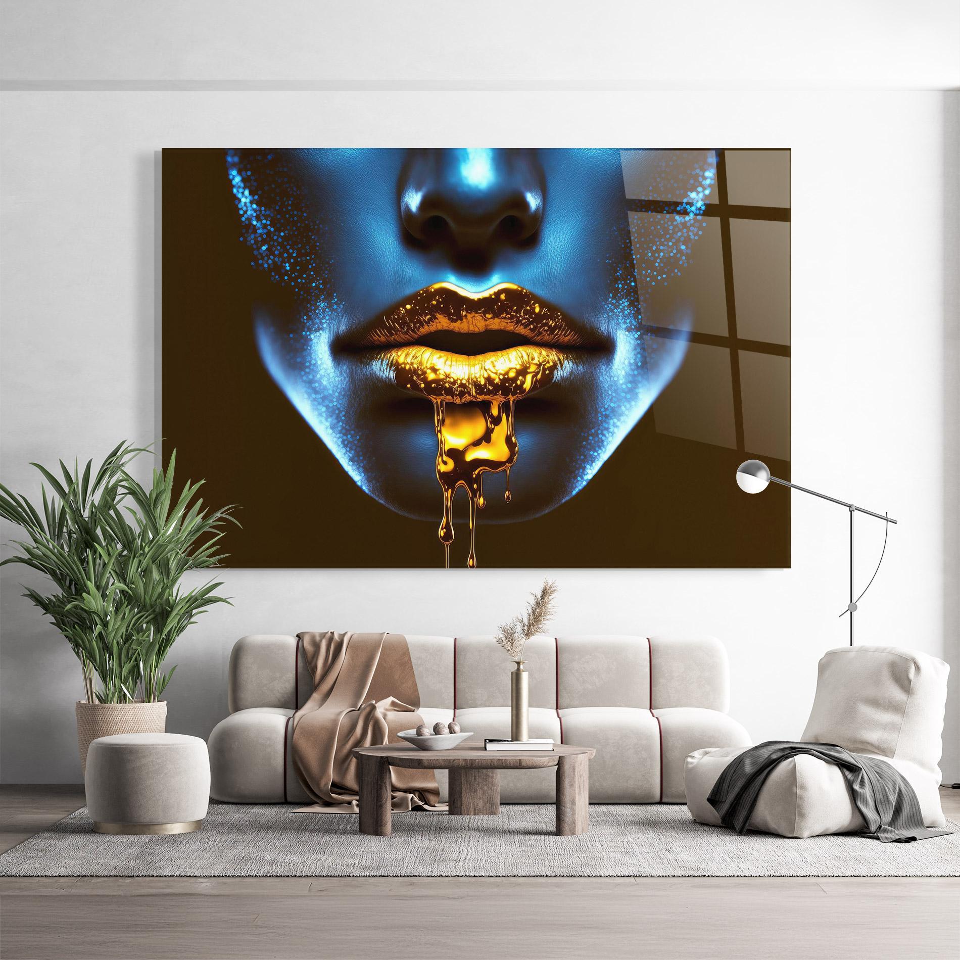 Glasbild Blue Gold Lips mockup 9