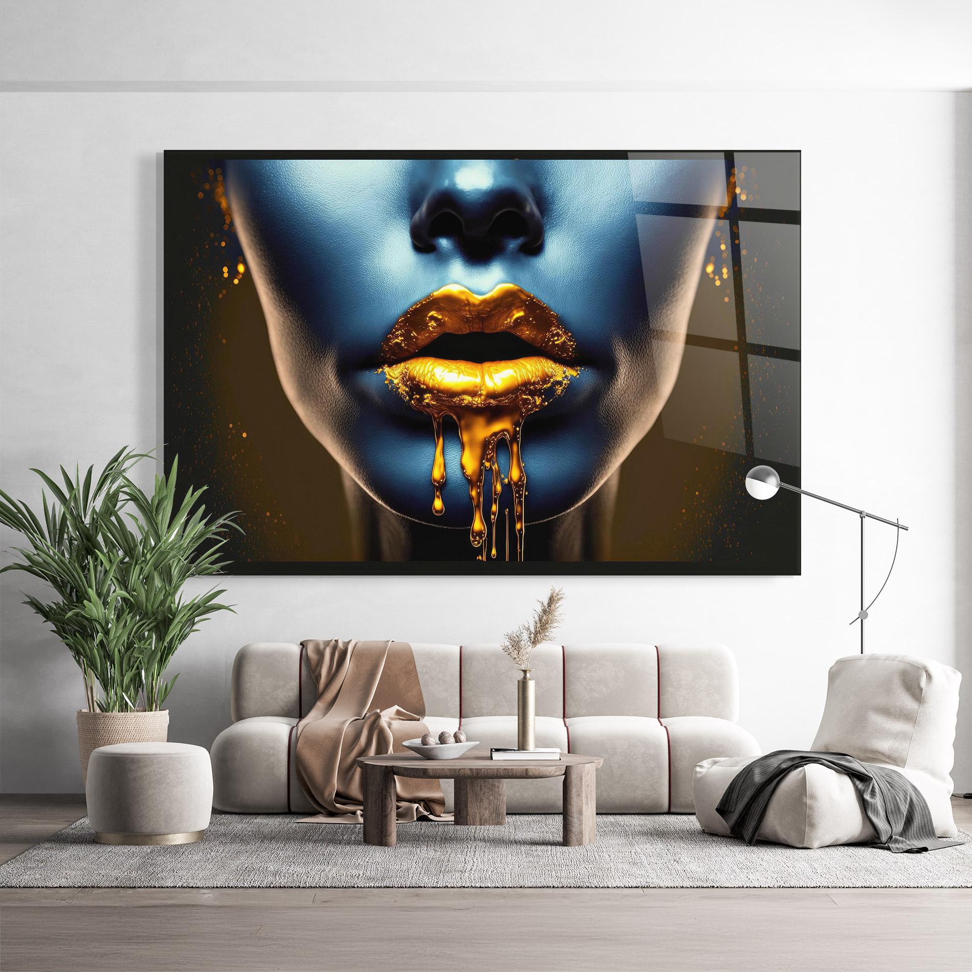 Glasbild Gold Liquid Blue mockup 9