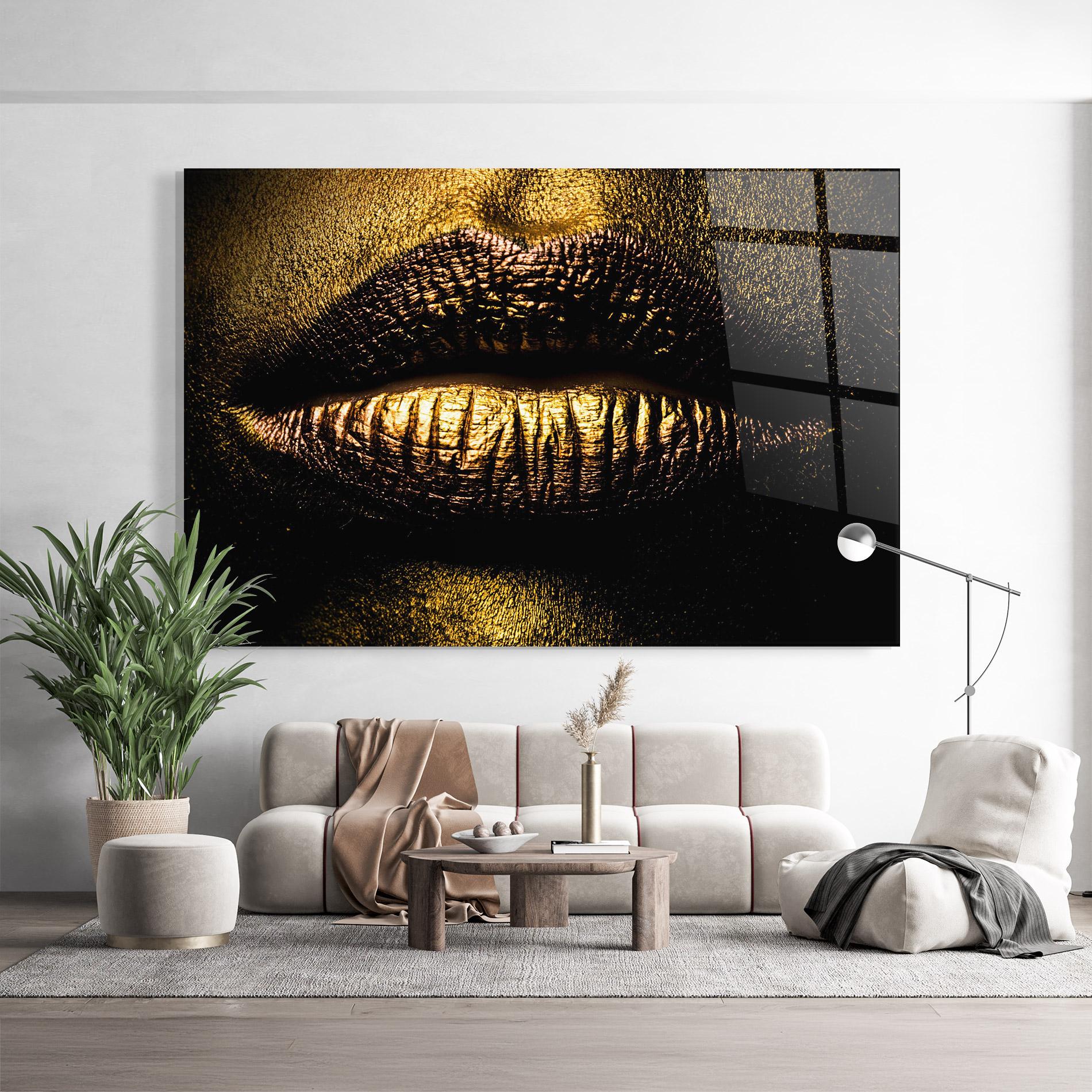 Glasbild Gold Metal Lips mockup 9